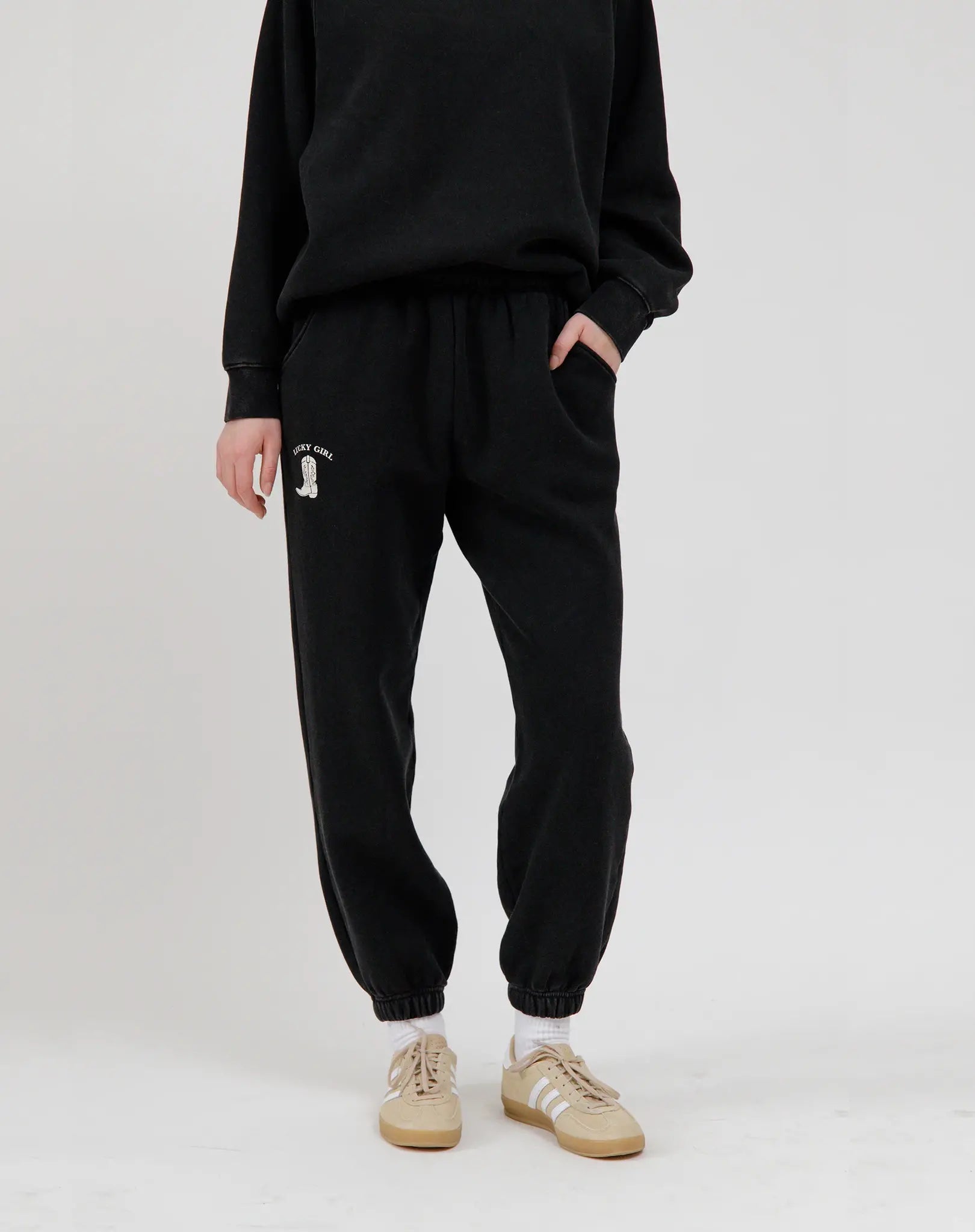 Brunette The Label - Lucky Girl Oversized Jogger  Washed Black S/M