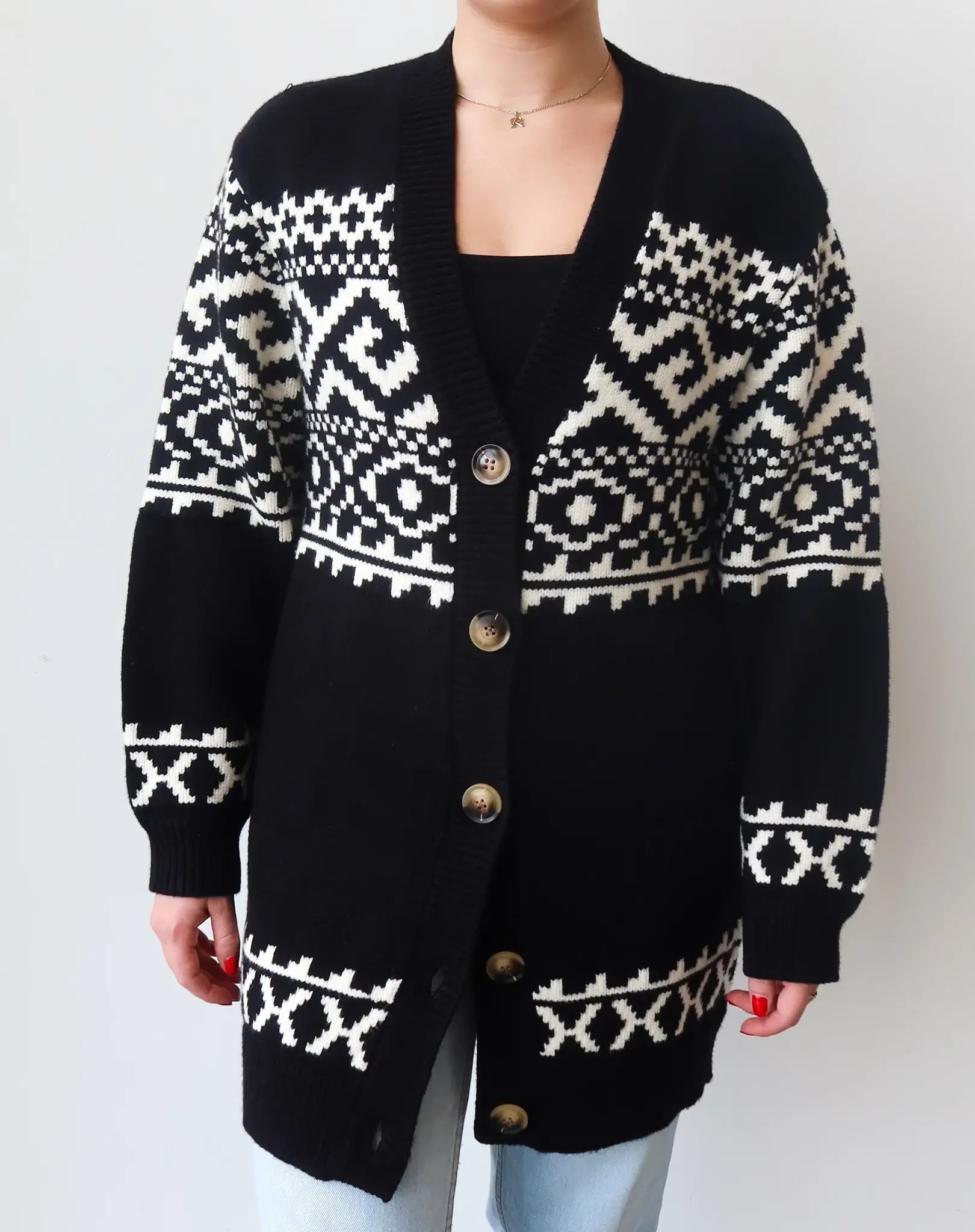 Brunette The Label - Fair Isle Cardigan Black/Cream L/XL