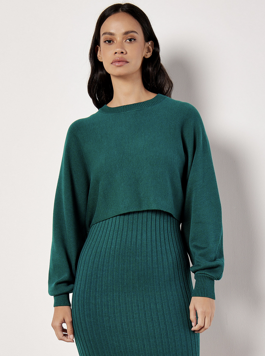 Apricot - Cropped Batwing Sweater Green M