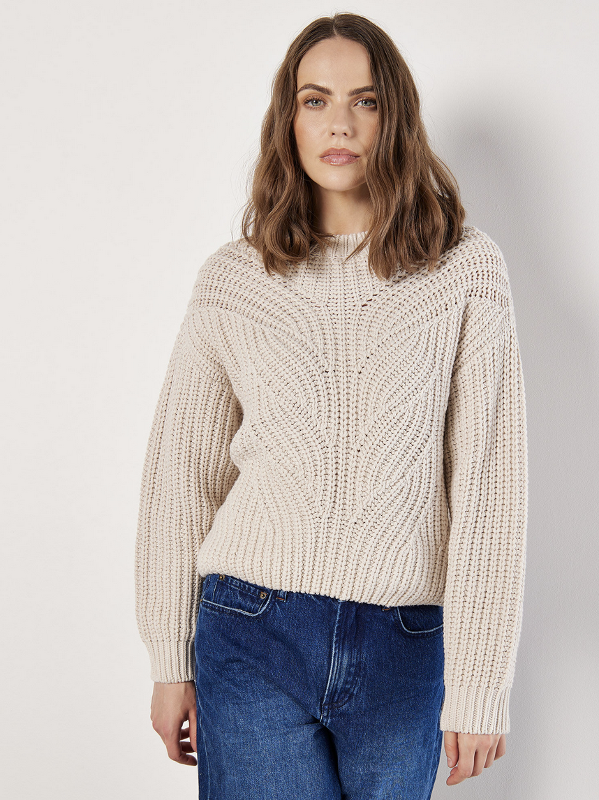 Apricot - Cable Knit Sweater Stone XS