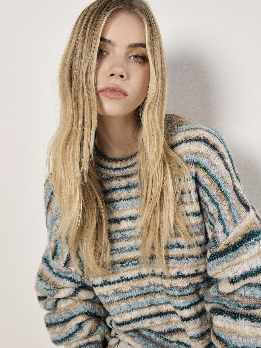 Apricot - Multicoloured Lined Sweater Teal S