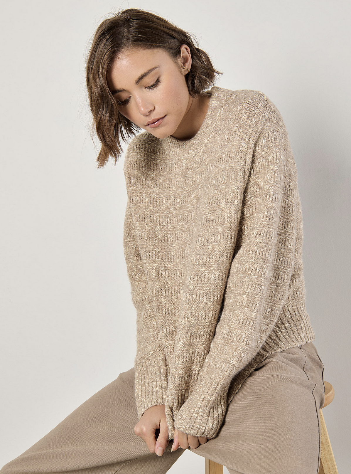Apricot - Melange Knit Sweater Stone S