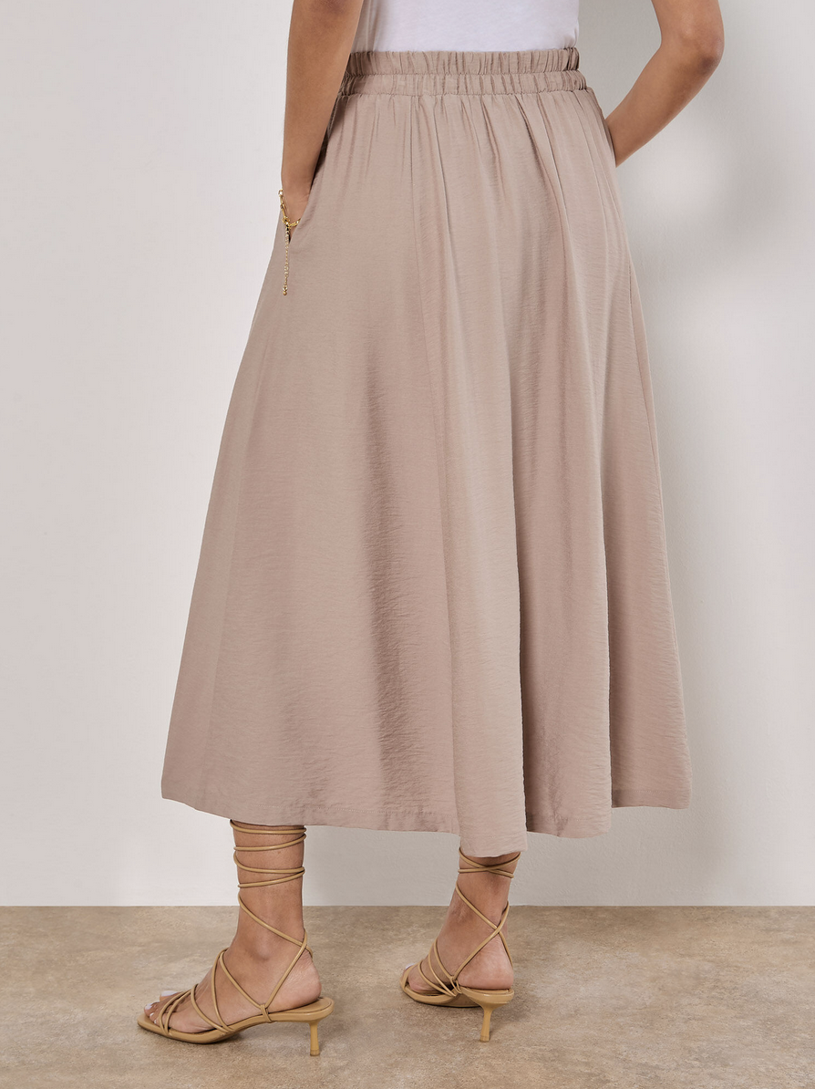 Apricot - Pleated Midi Skirt Mocha S