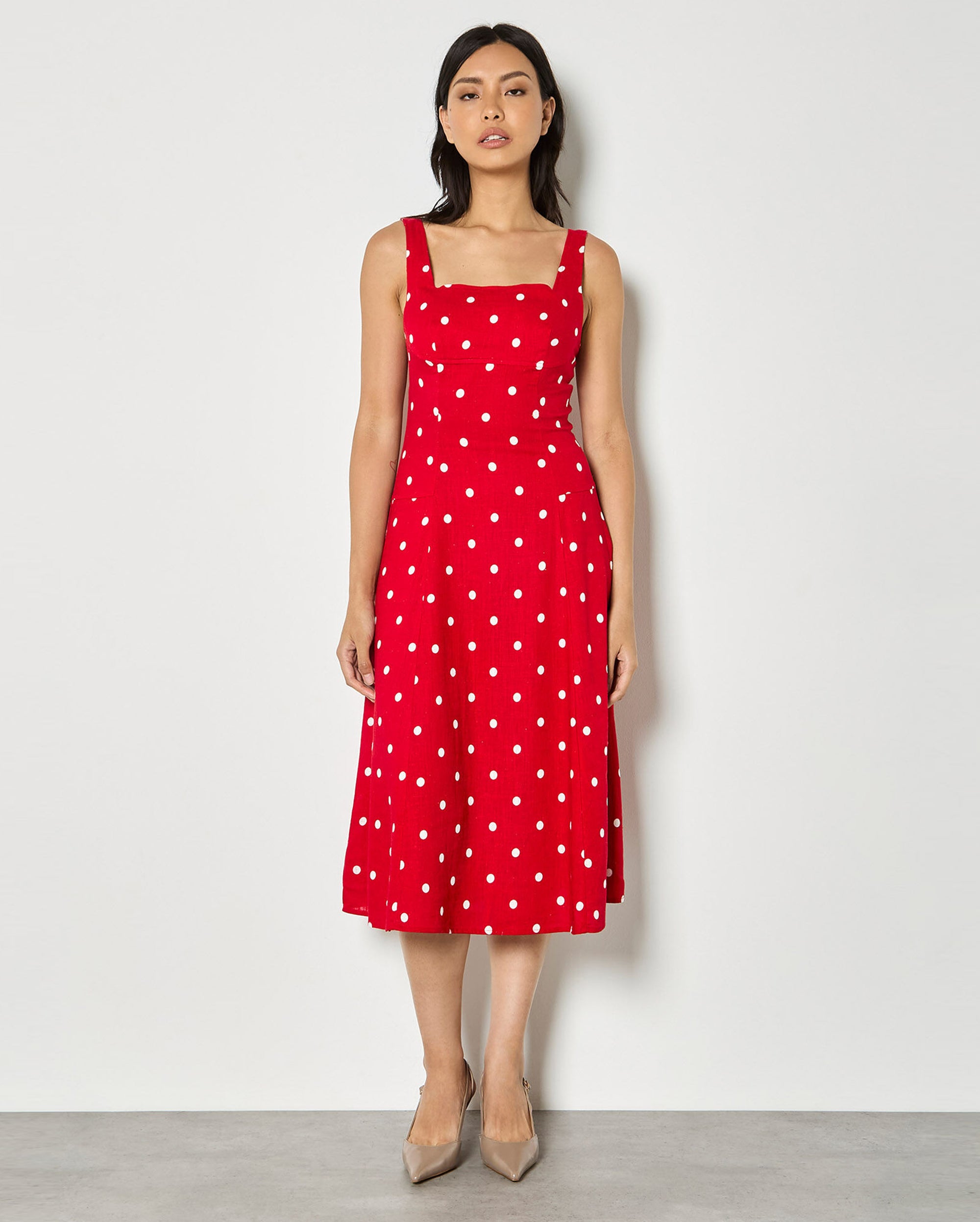 APRICOT Polka Dot Midi Dress