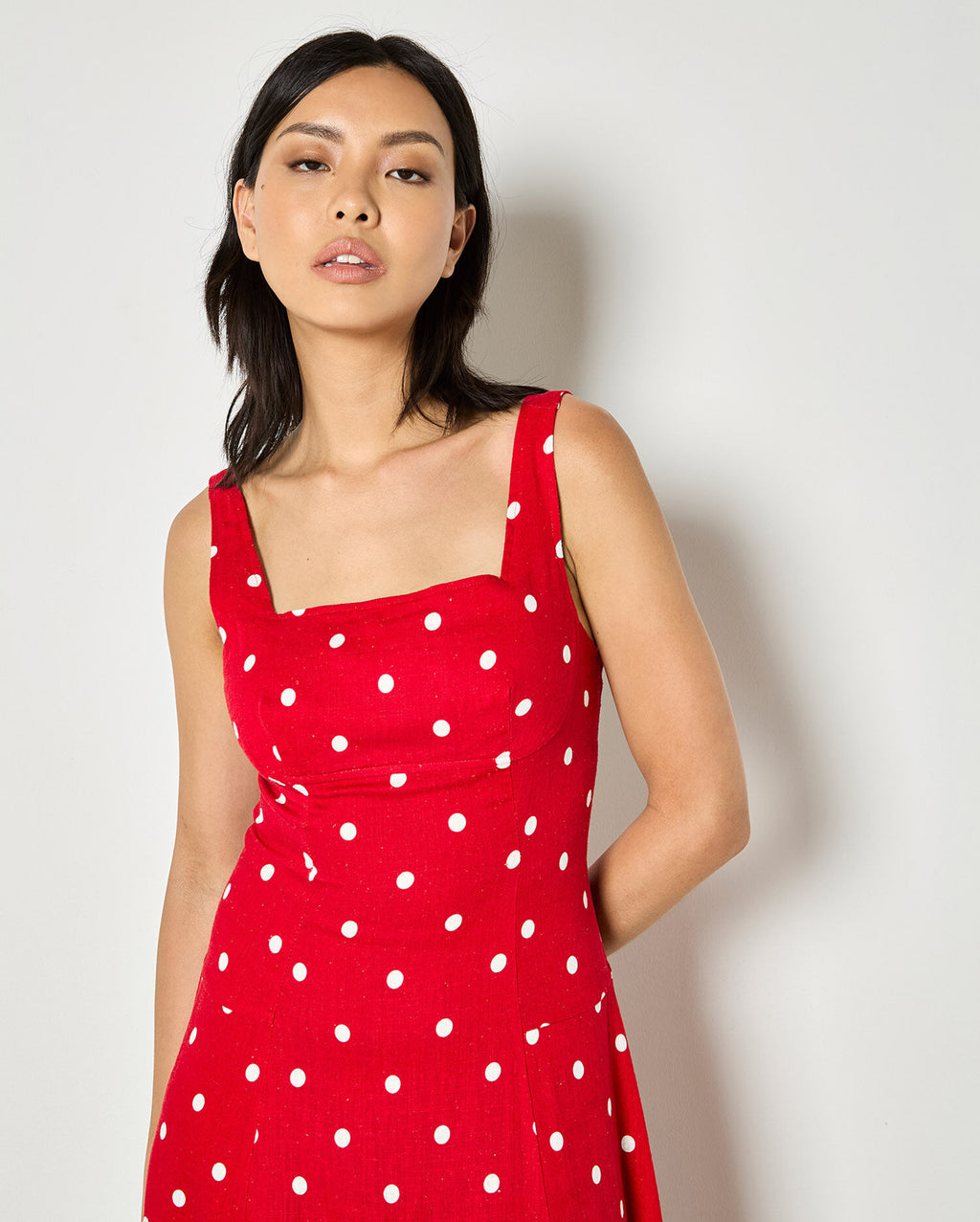 APRICOT Polka Dot Midi Dress