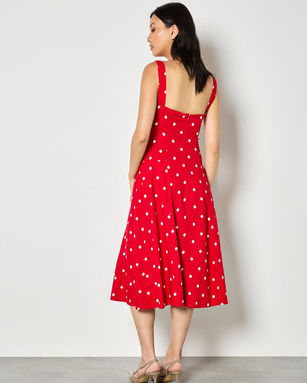 APRICOT Polka Dot Midi Dress