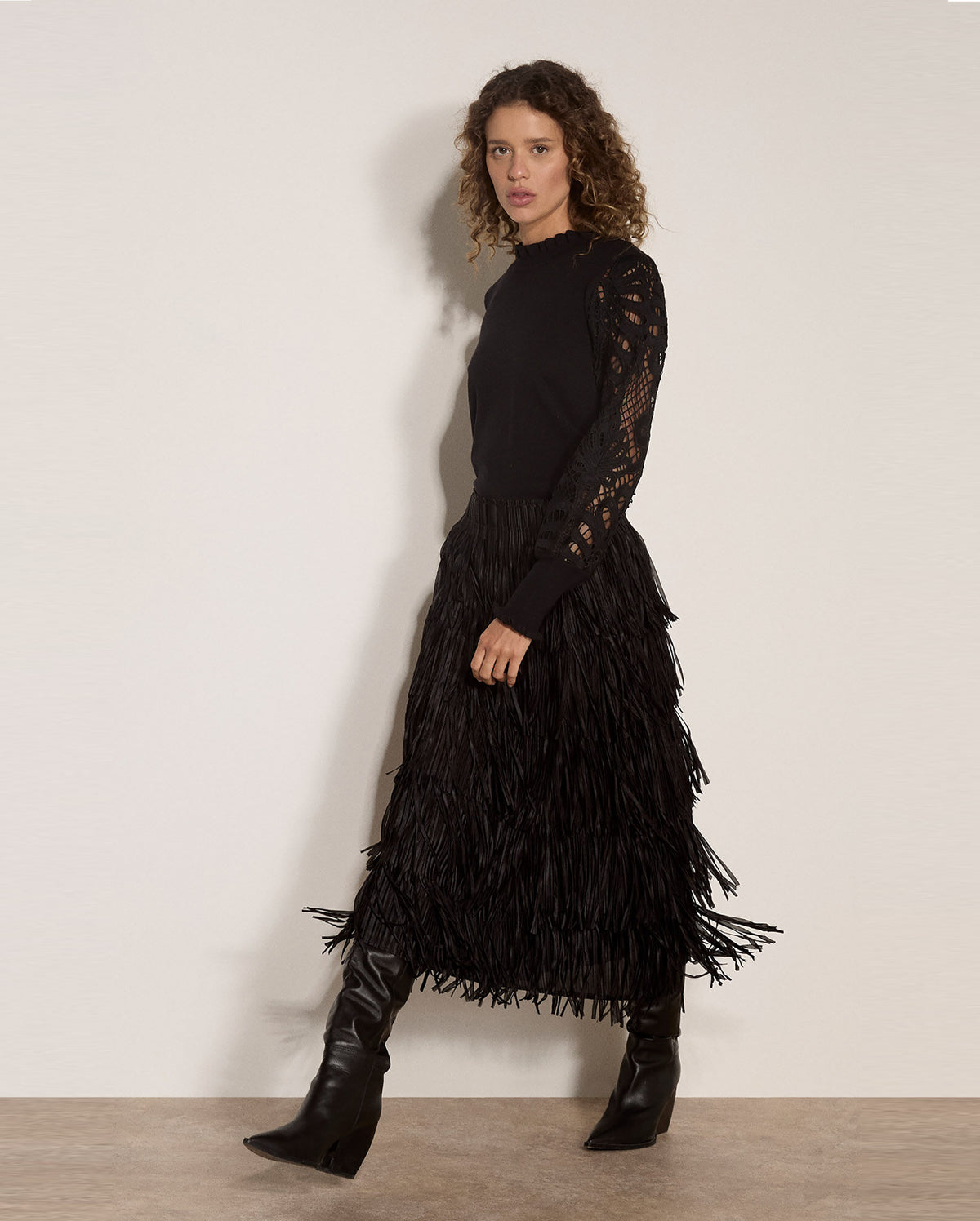 APRICOT Fringe Midi Skirt