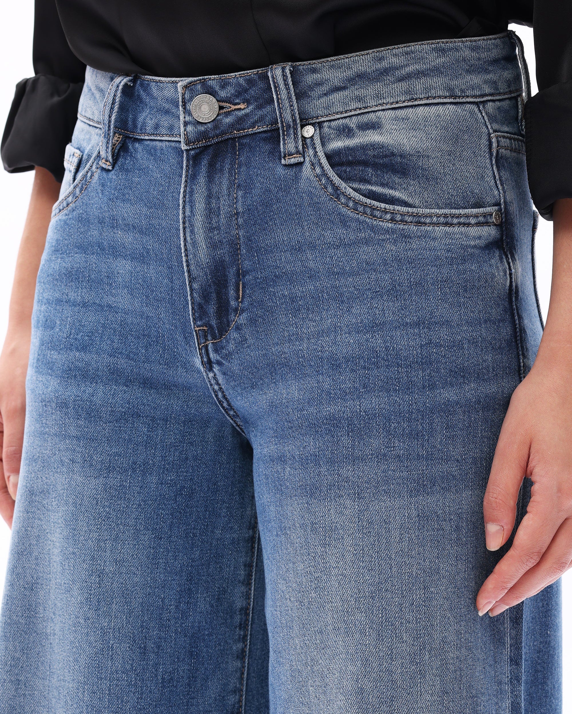BAYEAS Mid Rise Wide Leg Denim