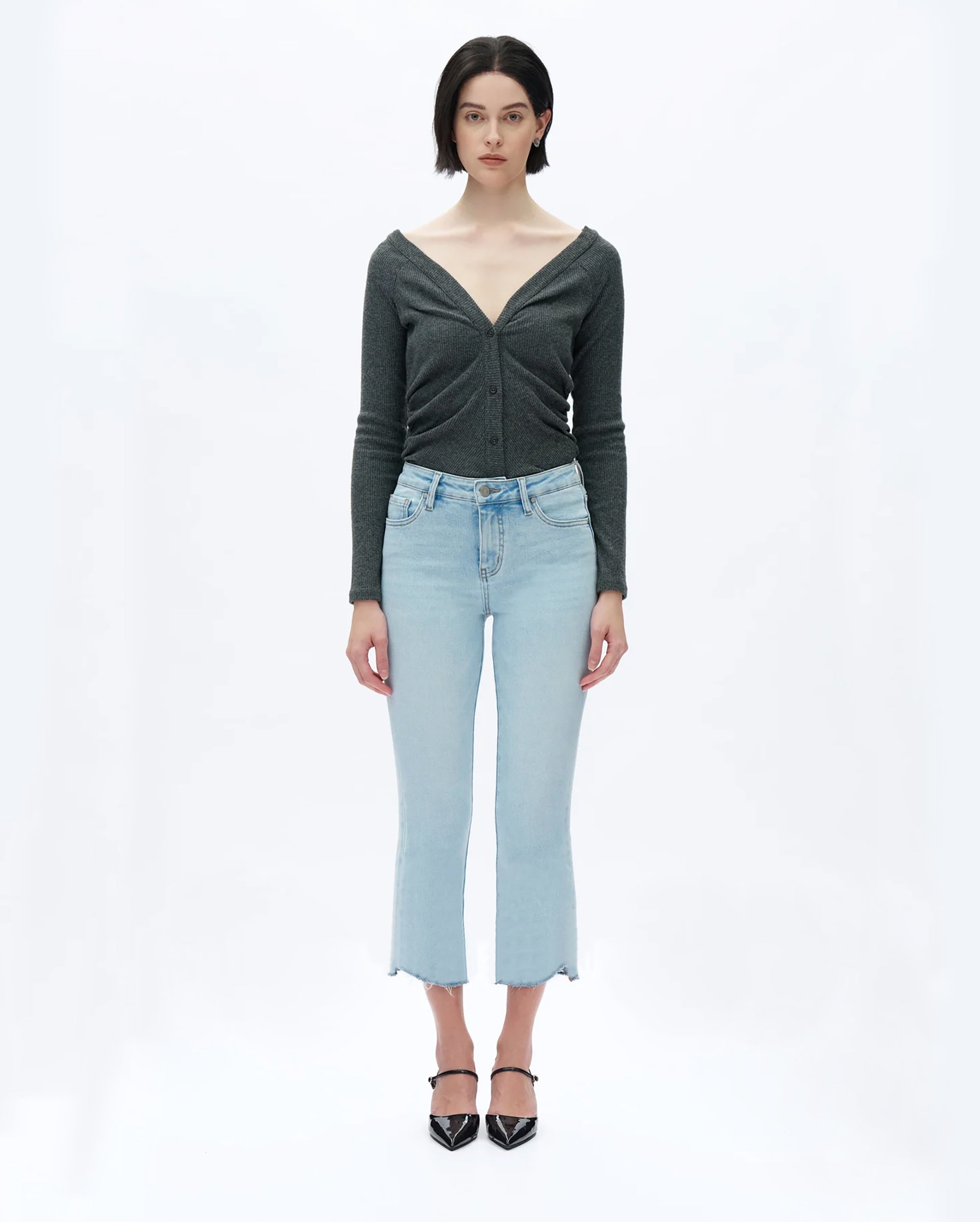 BAYEAS Mid Rise Crop Denim