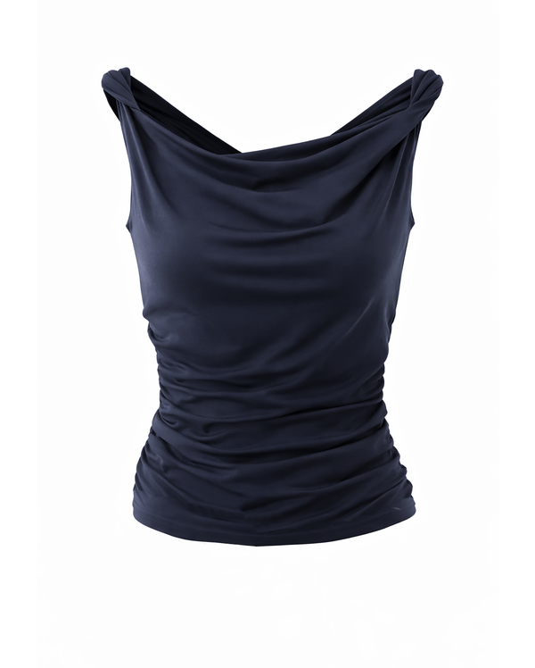Black sleeveless top on a white background