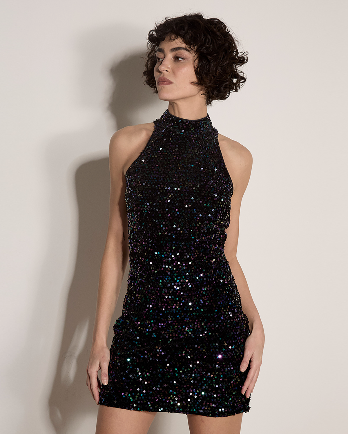 APRICOT Sequin Halter Dress