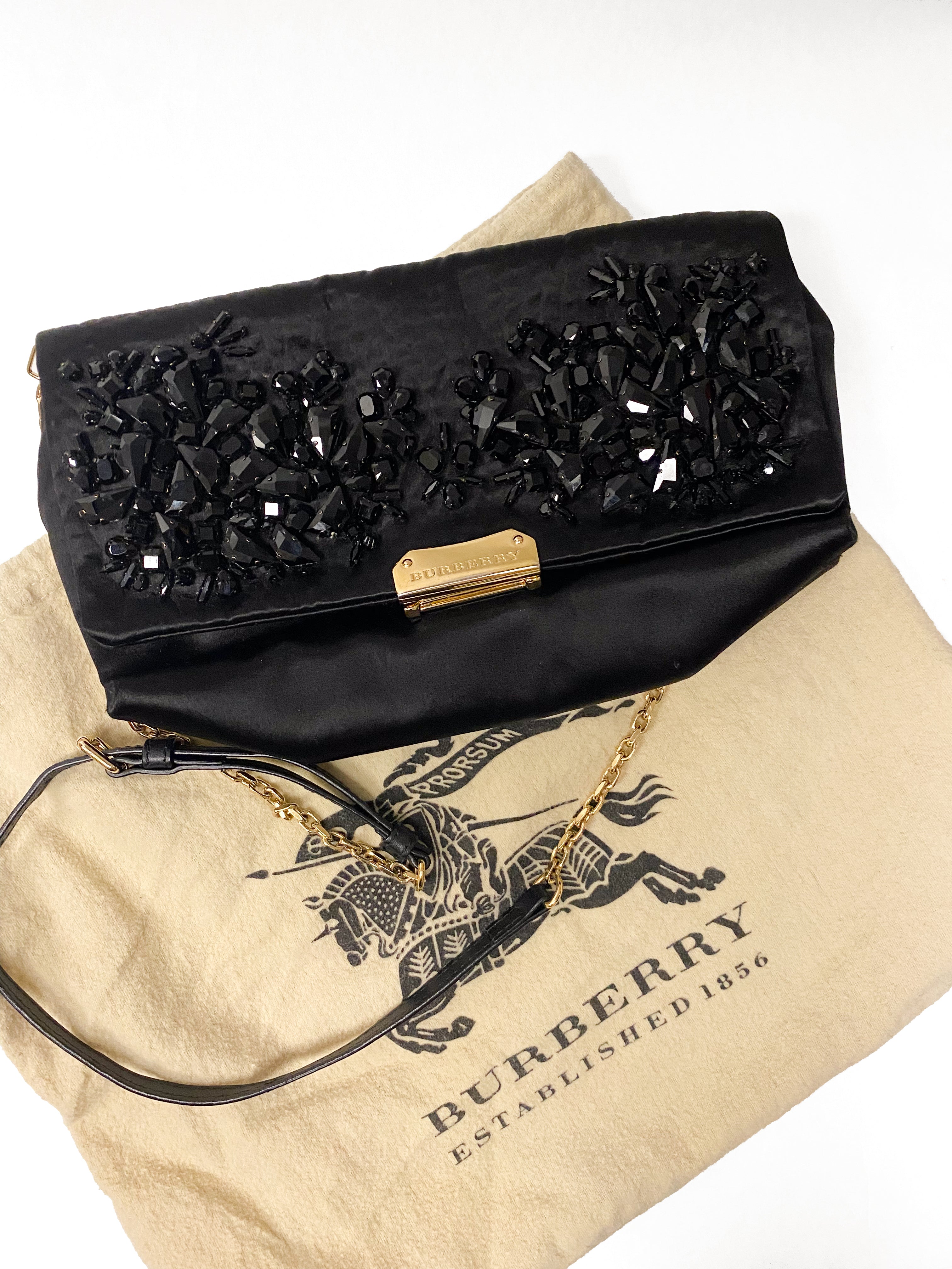 PRE OWNED - BURBERRY Heritage Satin Gems Small Mildenhall Clutch Bag