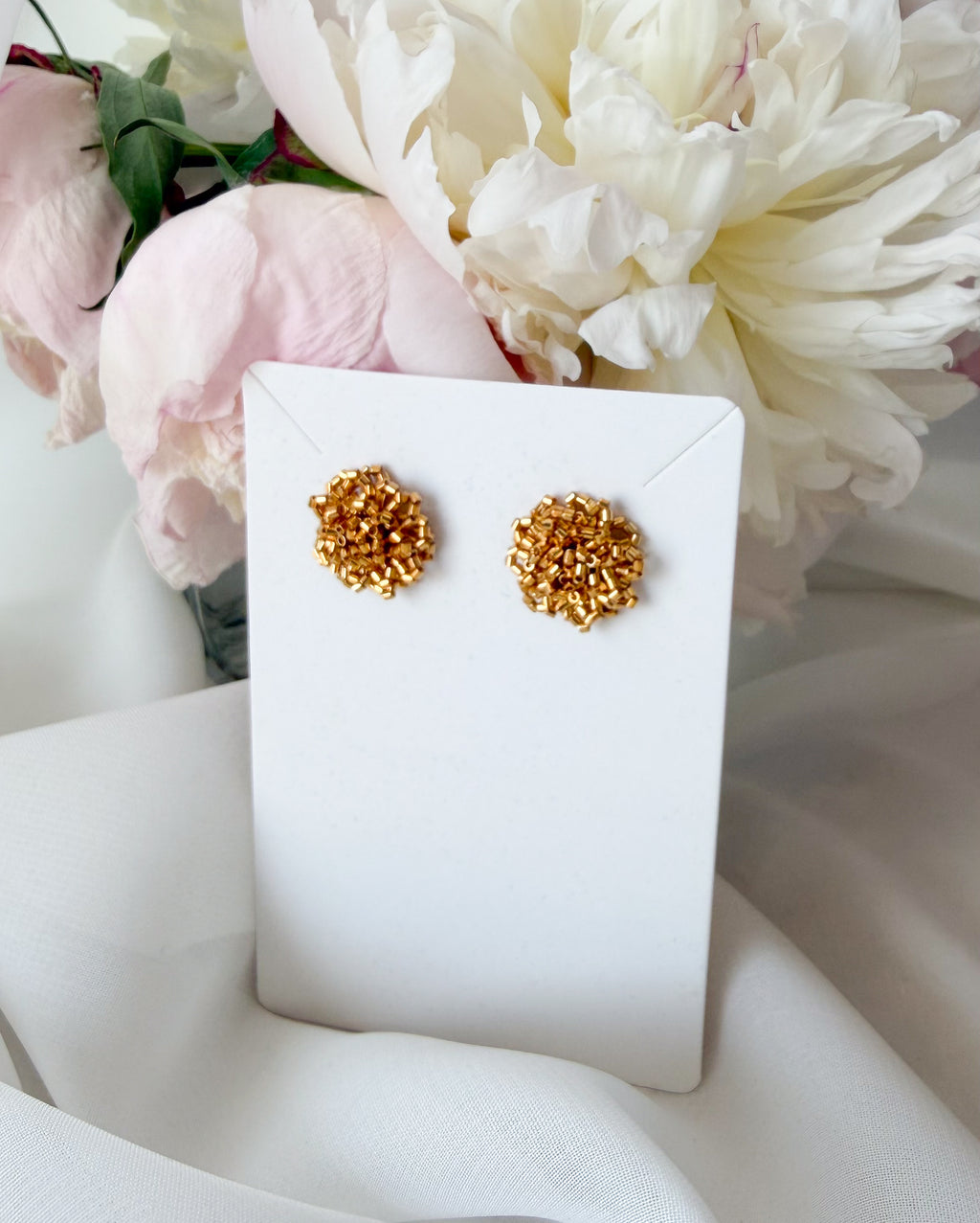 Blossom Beads Flower Stud Earrings Gold