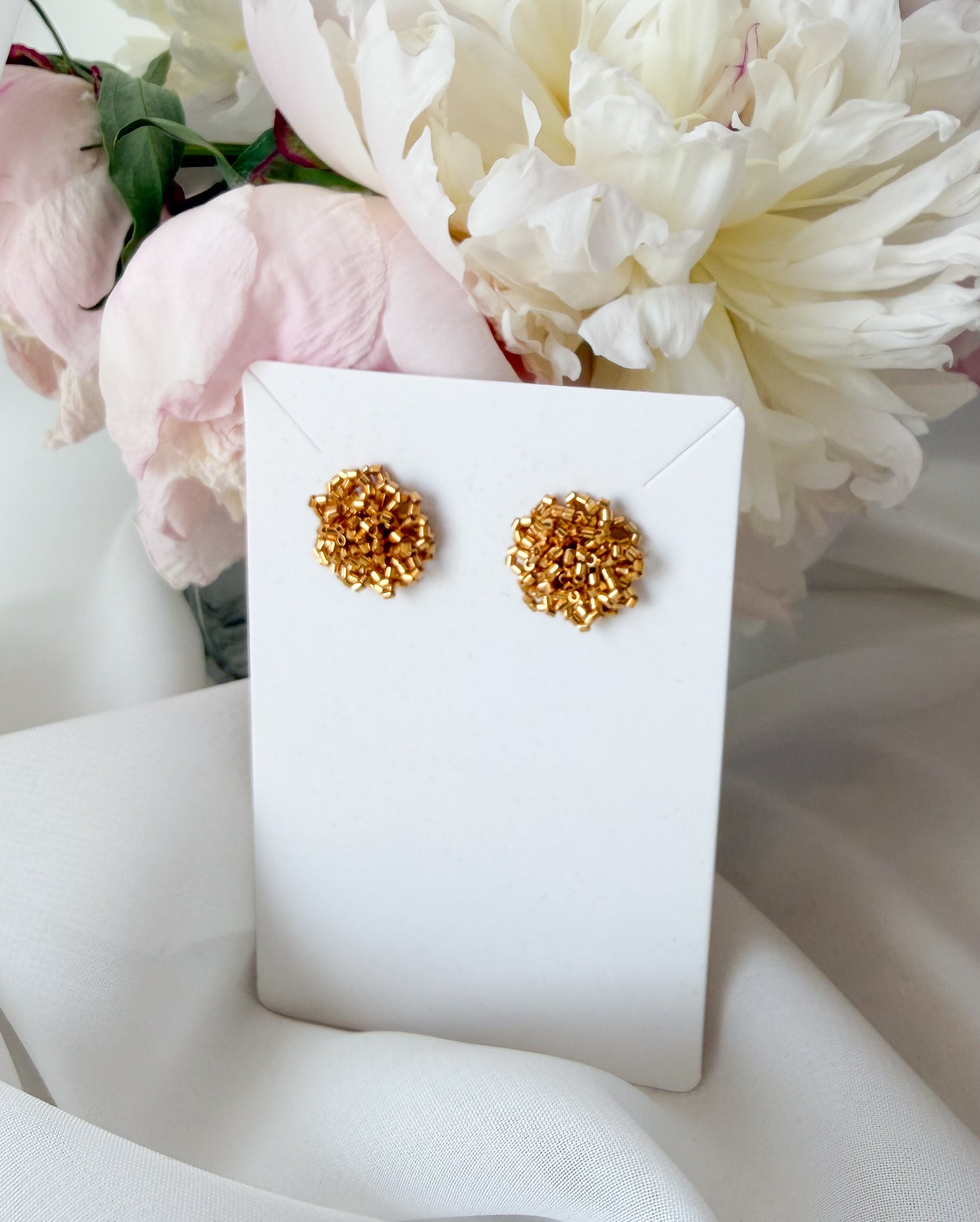 Blossom Beads Flower Stud Earrings Gold