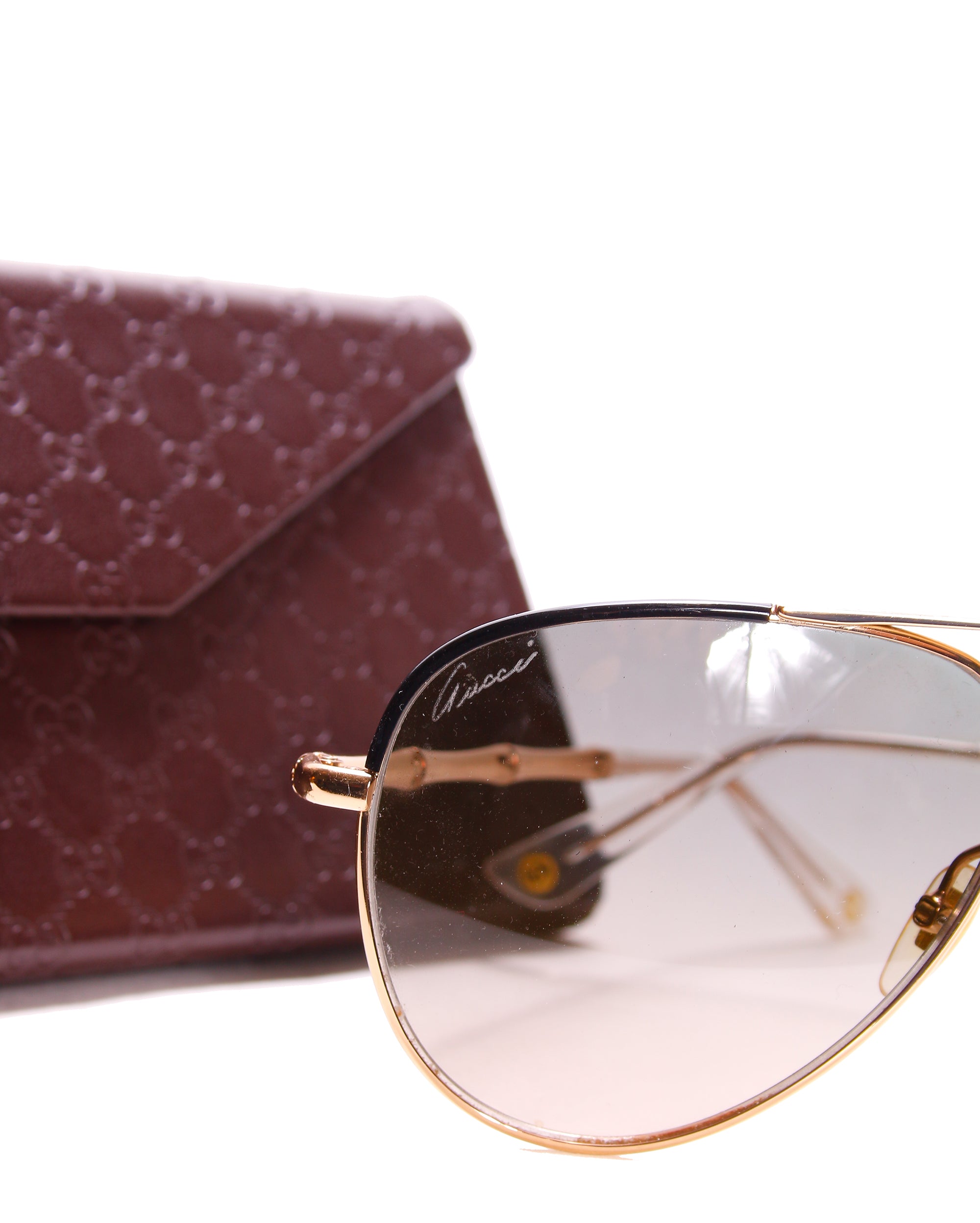 PRE OWNED - GUCCI  Bamboo Aviator Sunglasses