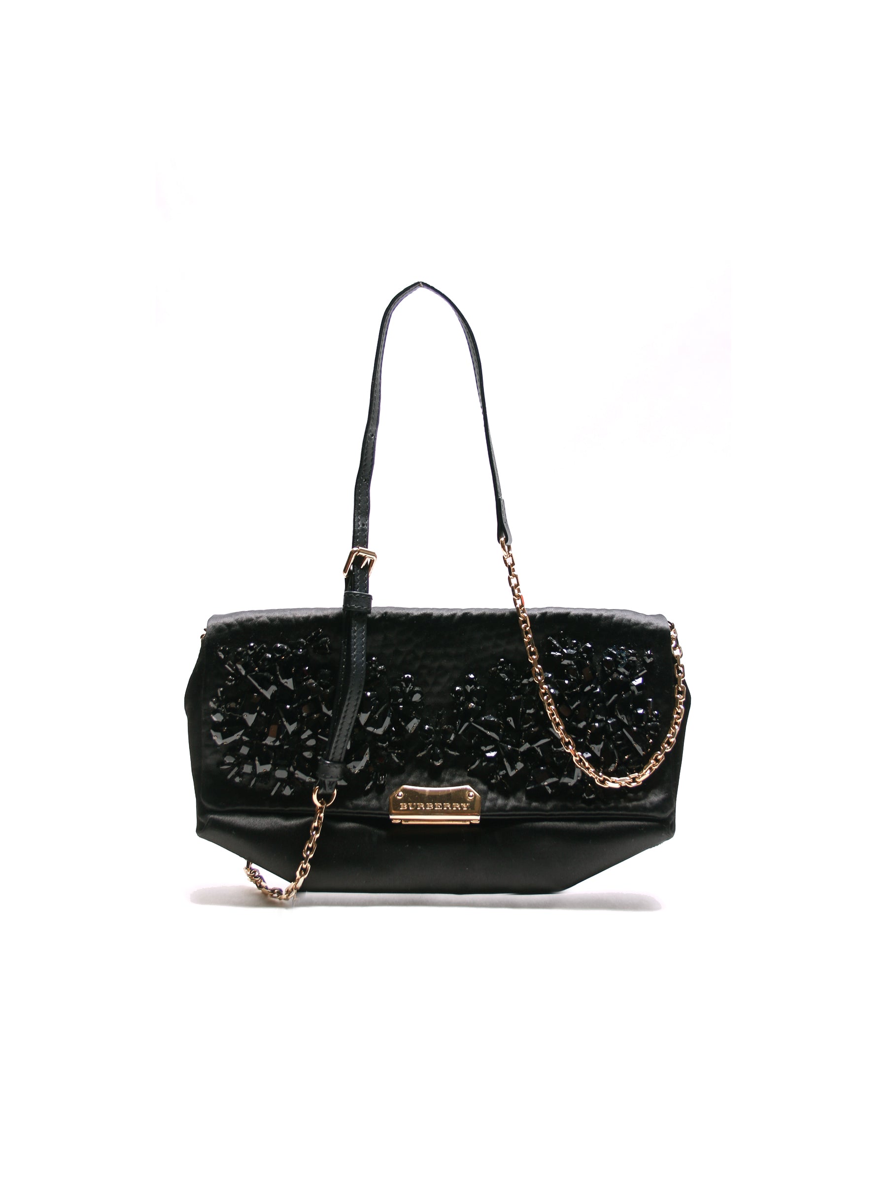 PRE OWNED - BURBERRY Heritage Satin Gems Small Mildenhall Clutch Bag