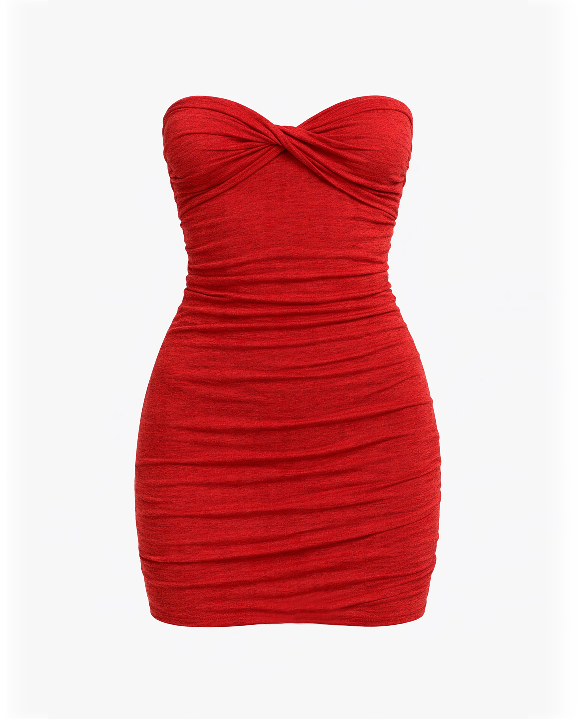 Red strapless dress on a white background