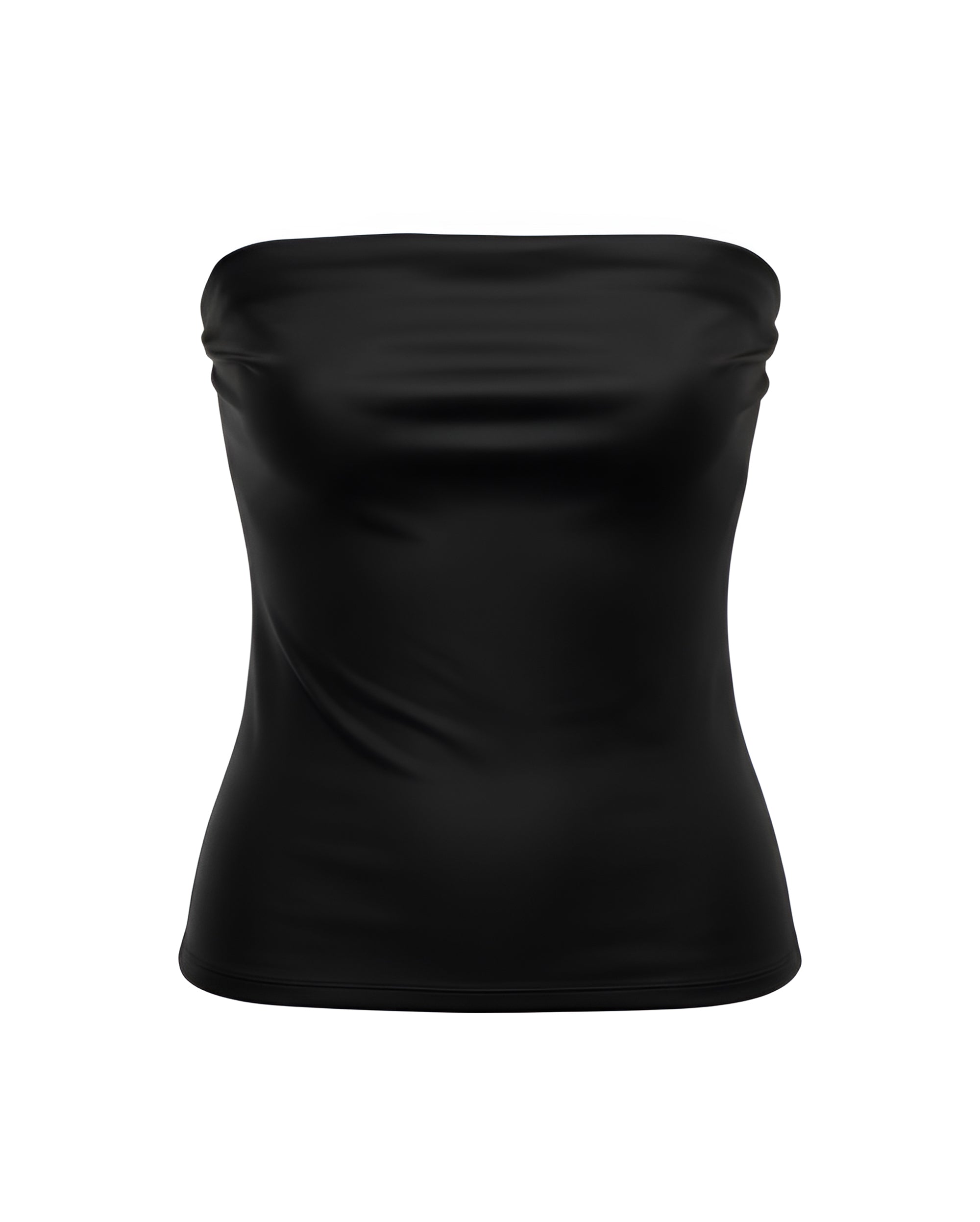 Black strapless top on a white background