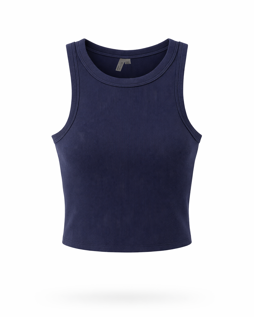 Navy blue tank top on a white background