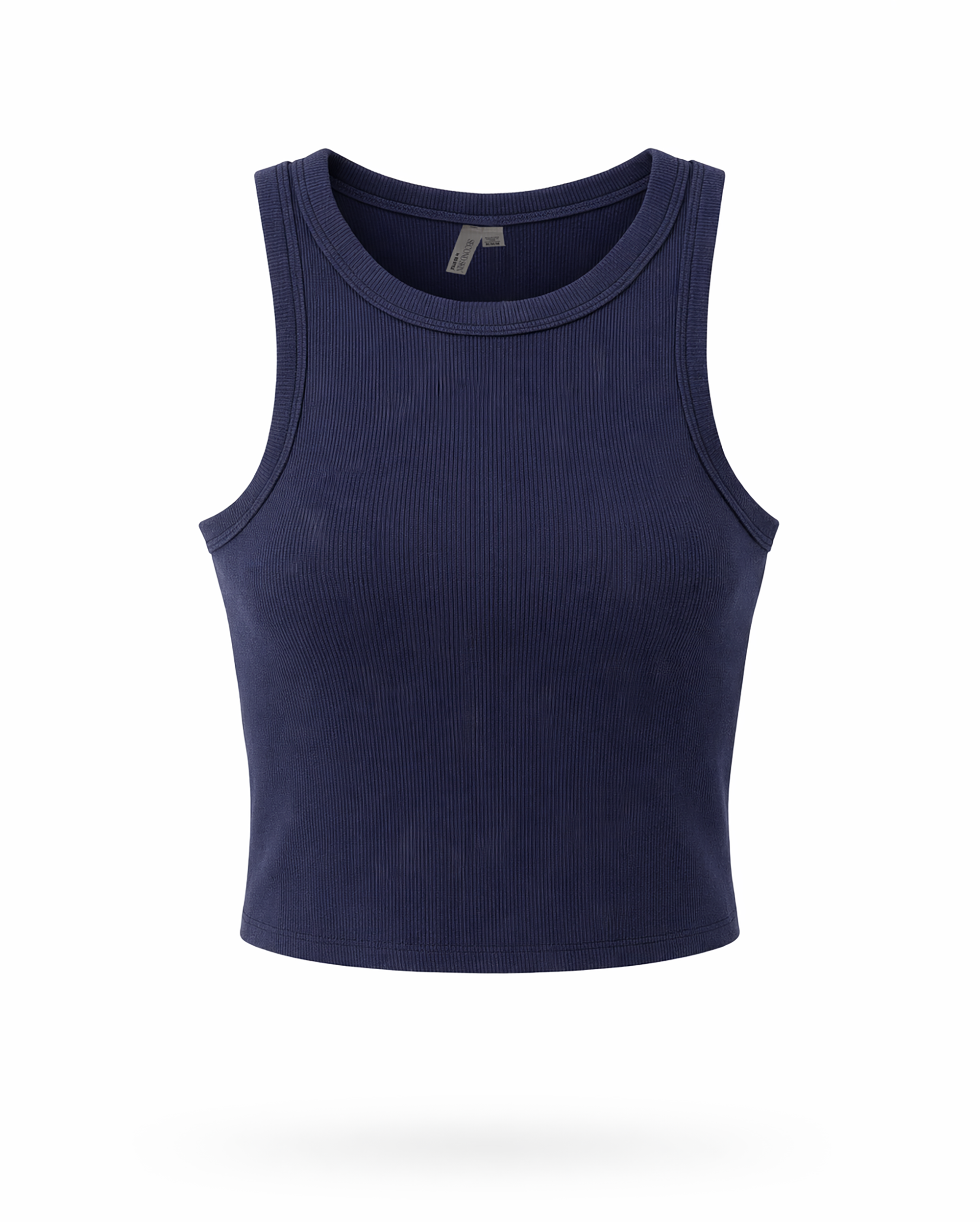 Navy blue tank top on a white background