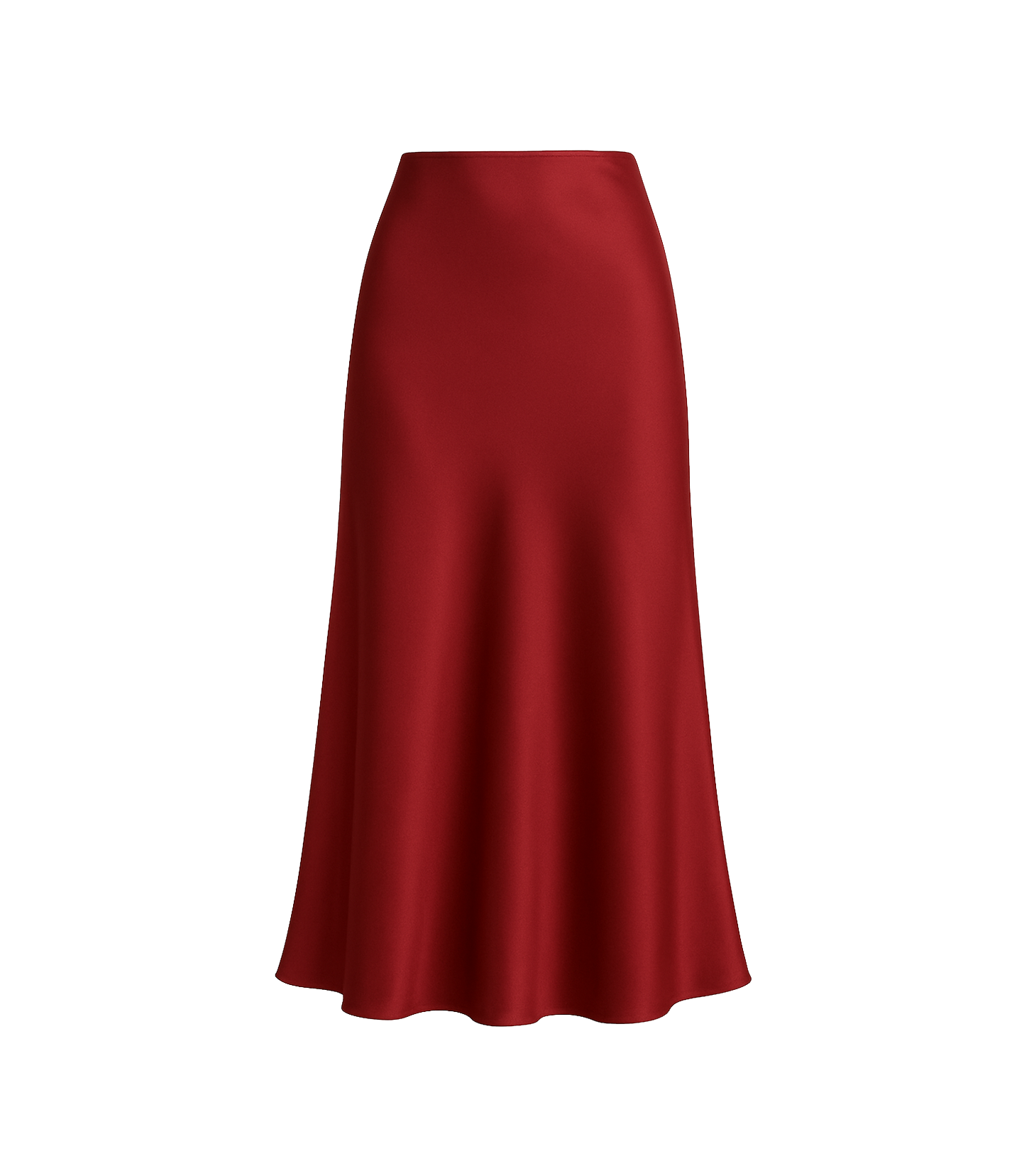 Red satin skirt on a white background