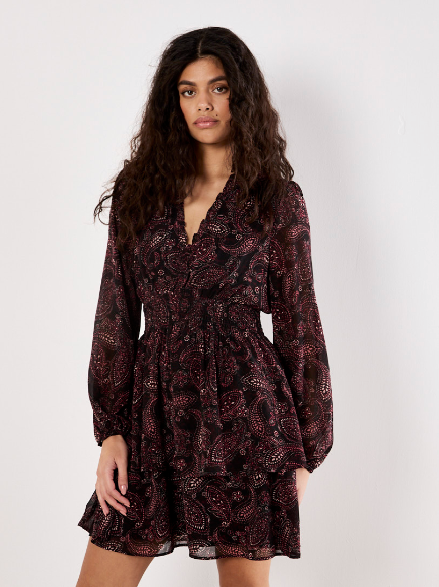 Apricot Batik Paisley Ruffle Dress