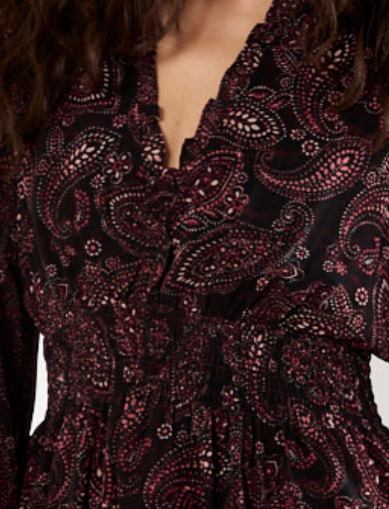 Apricot Batik Paisley Ruffle Dress