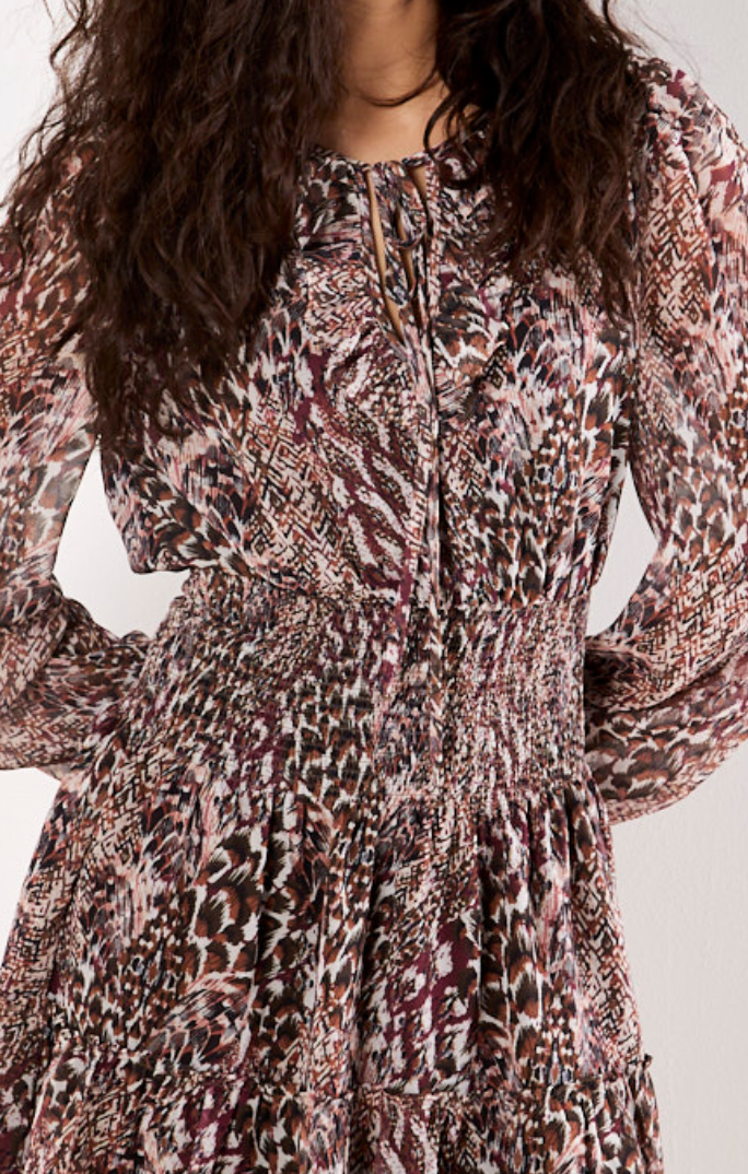 Apricot Patchwork Ruffle Dress