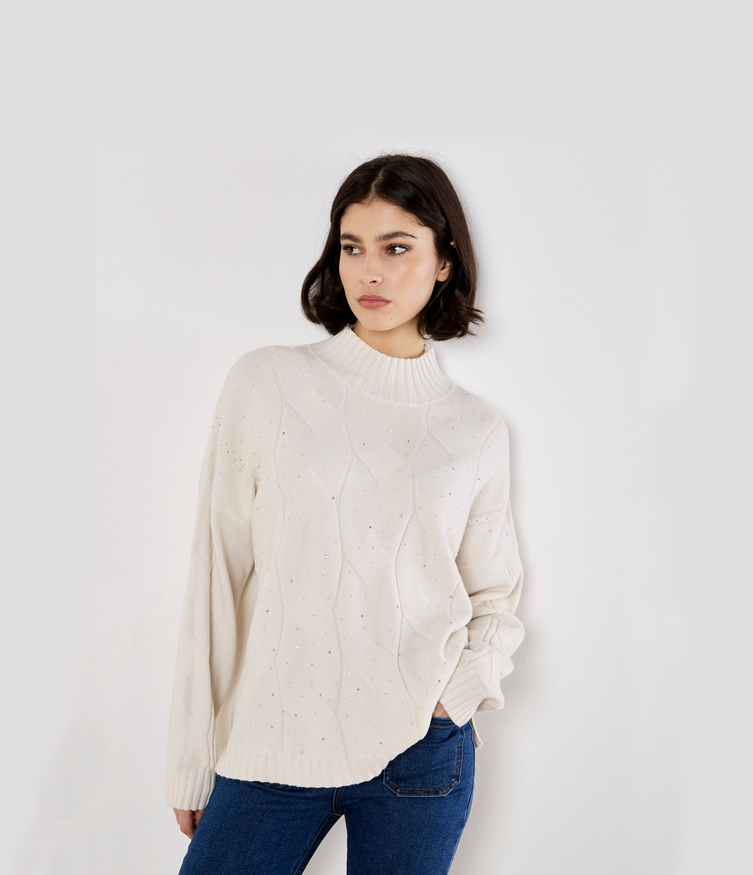 APRICOT Sparkle Cable Knit Sweater