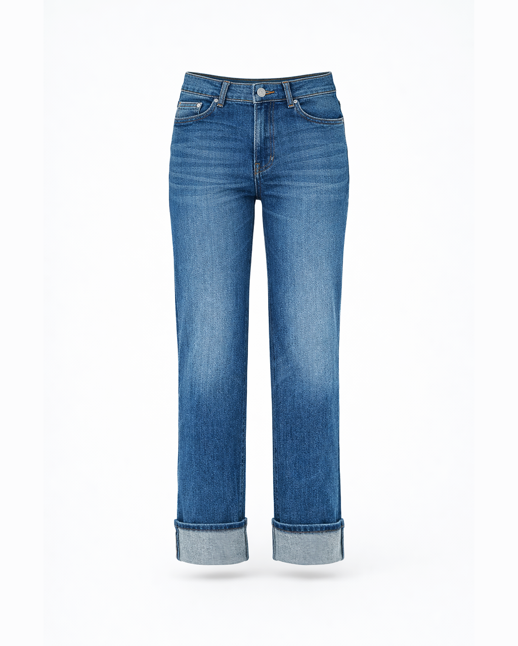 BAYEAS Mid Rise Straight Rolled Denim