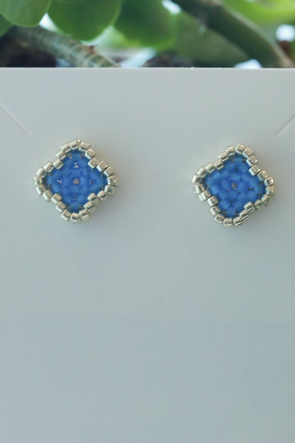 Blossom Beads - Clover Stud Earrings Silver/Blue