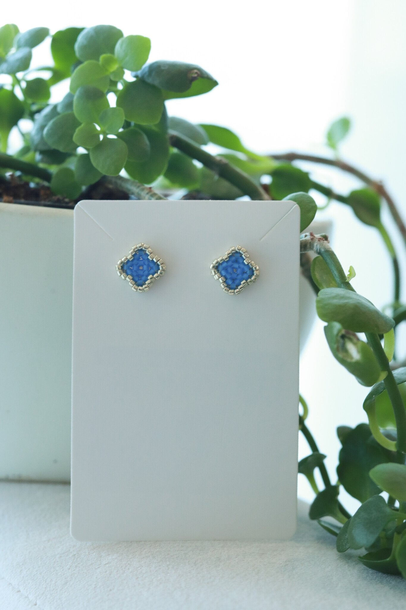 Blossom Beads - Clover Stud Earrings Silver/Blue
