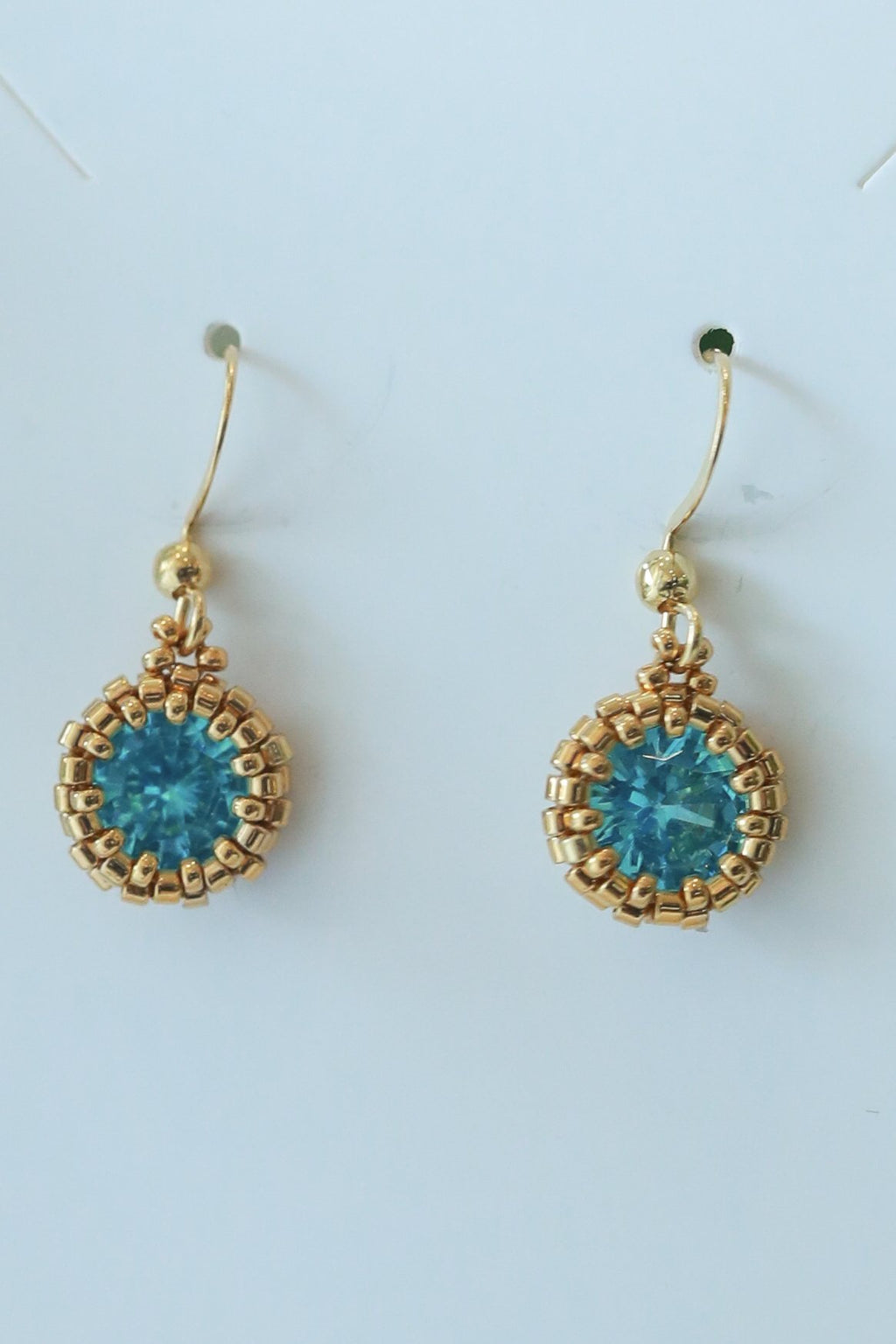 Blossom Beads - Drop Crystal Earrings Gold/Aquamarine