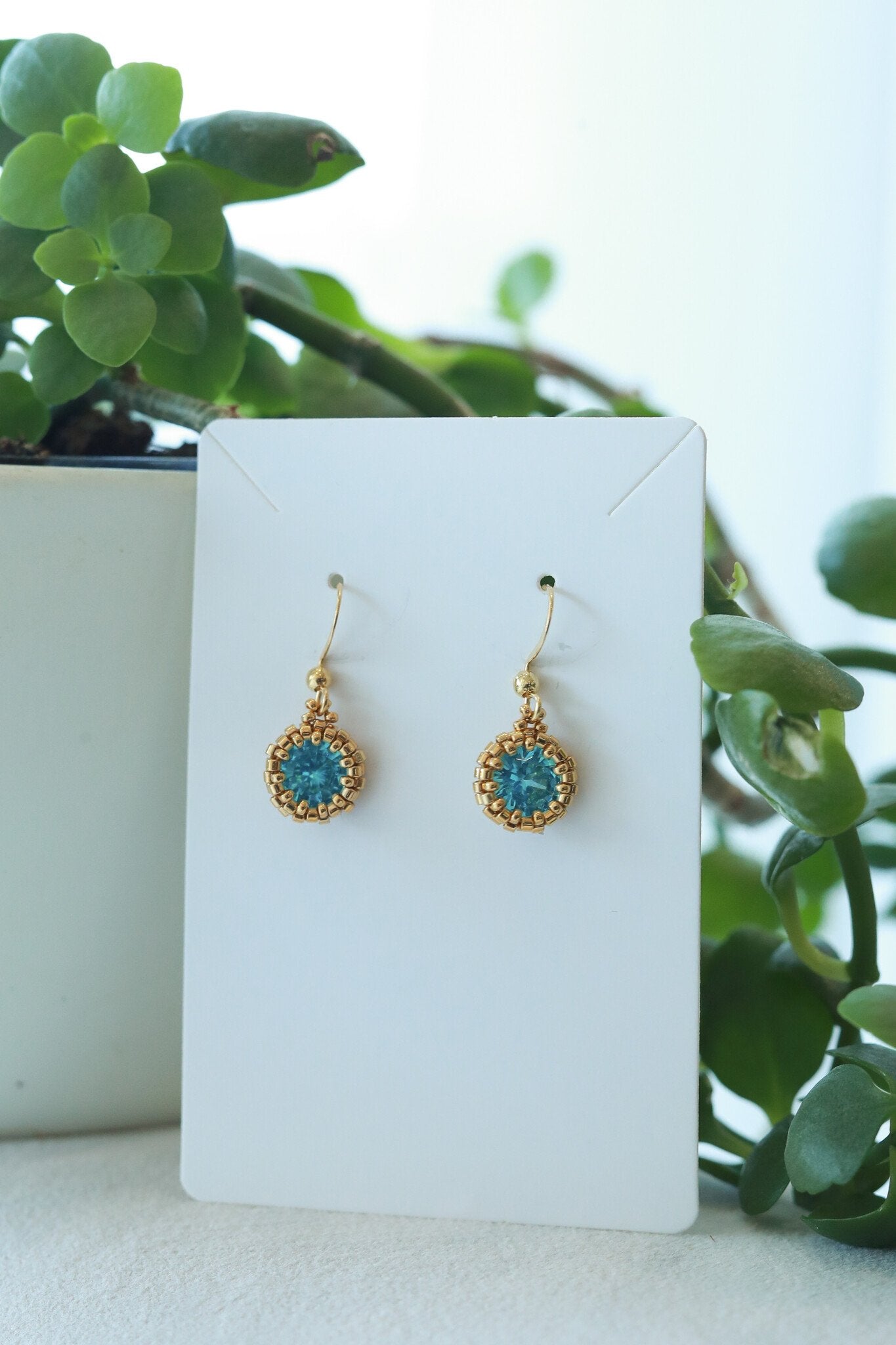 Blossom Beads - Drop Crystal Earrings Gold/Aquamarine