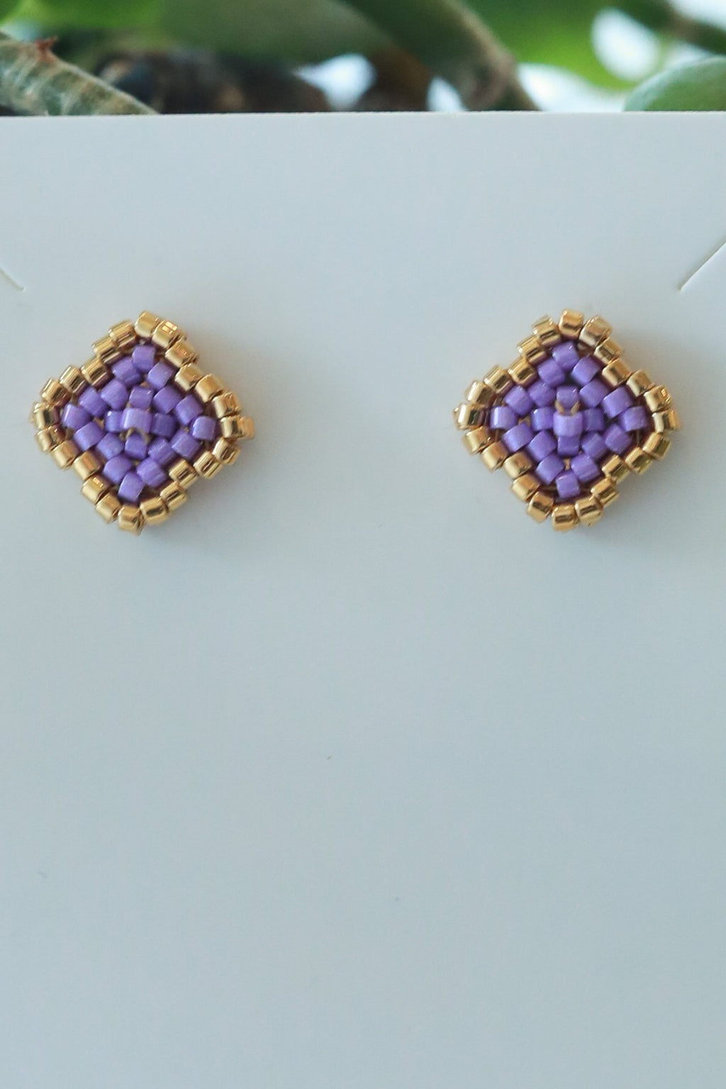 Blossom Beads - Clover Stud Earrings Gold/Violet