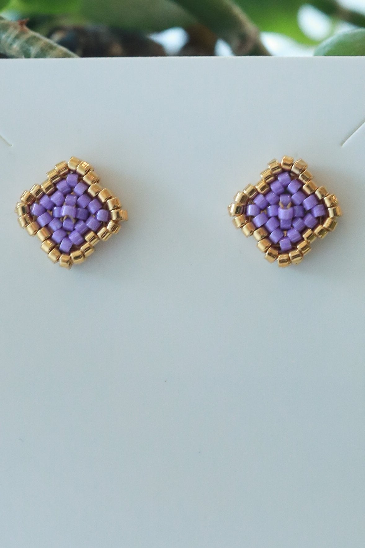 Blossom Beads - Clover Stud Earrings Gold/Violet
