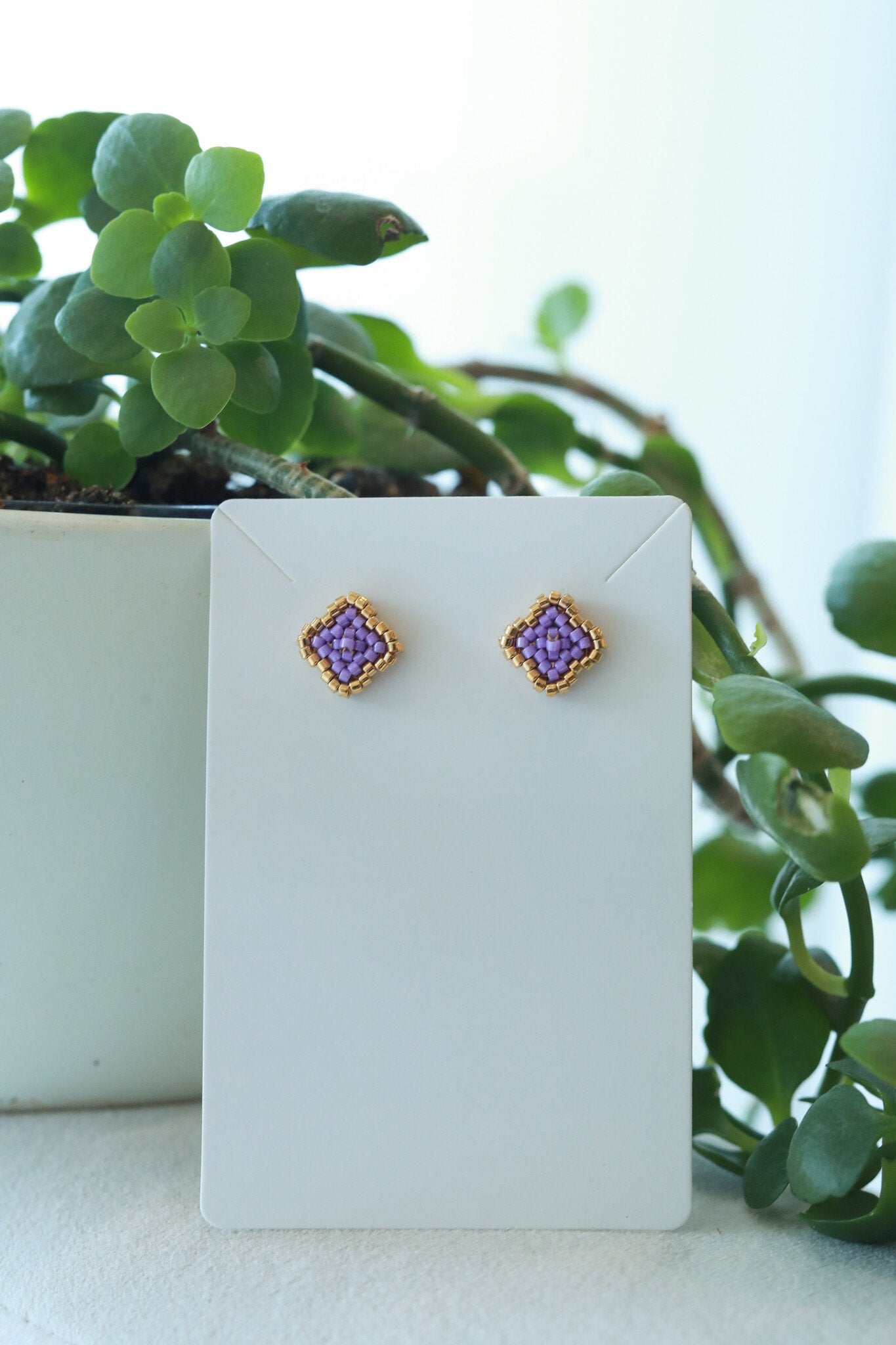 Blossom Beads - Clover Stud Earrings Gold/Violet