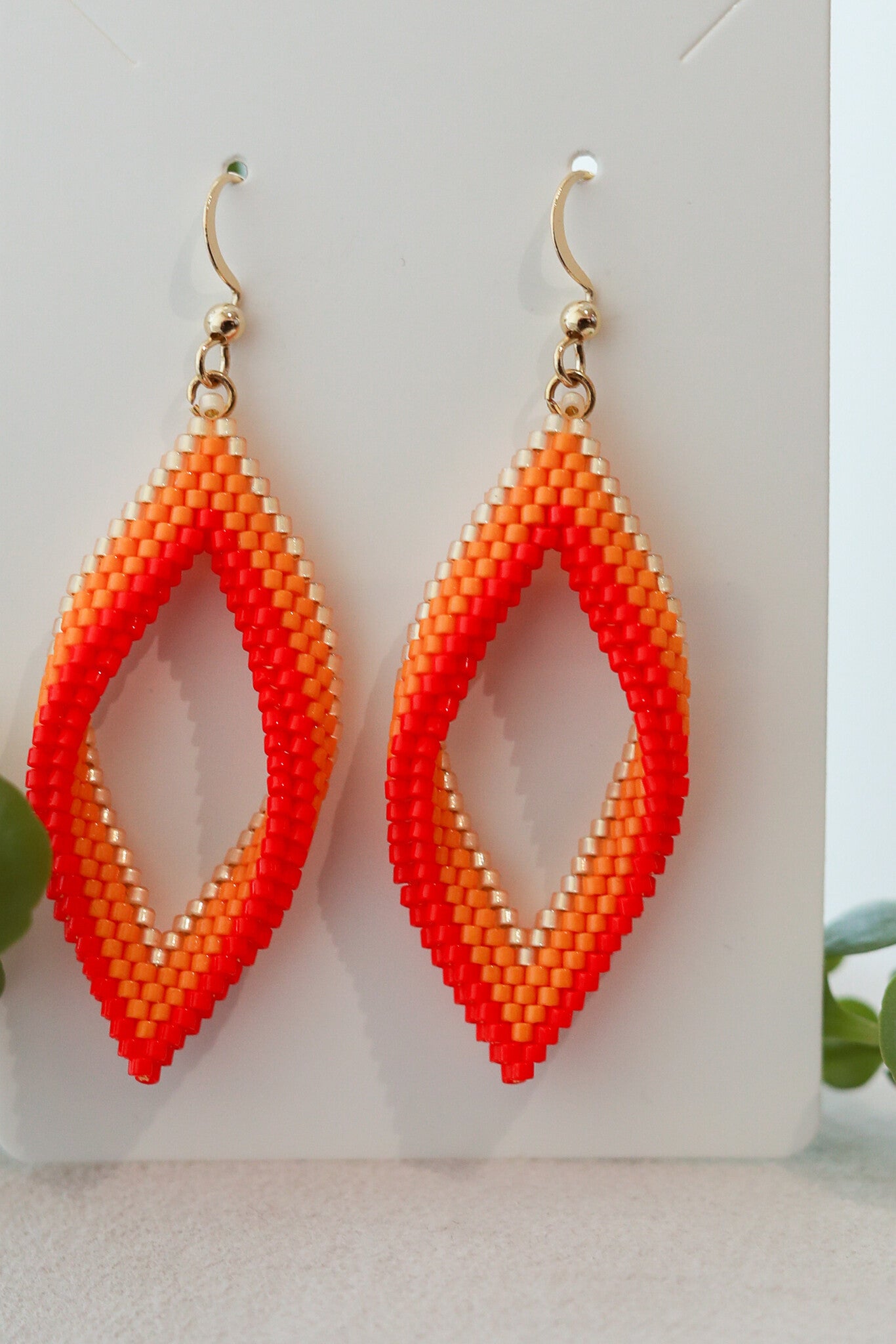 Blossom Beads - Red/Orange/Gold Leaf Shape Earrings