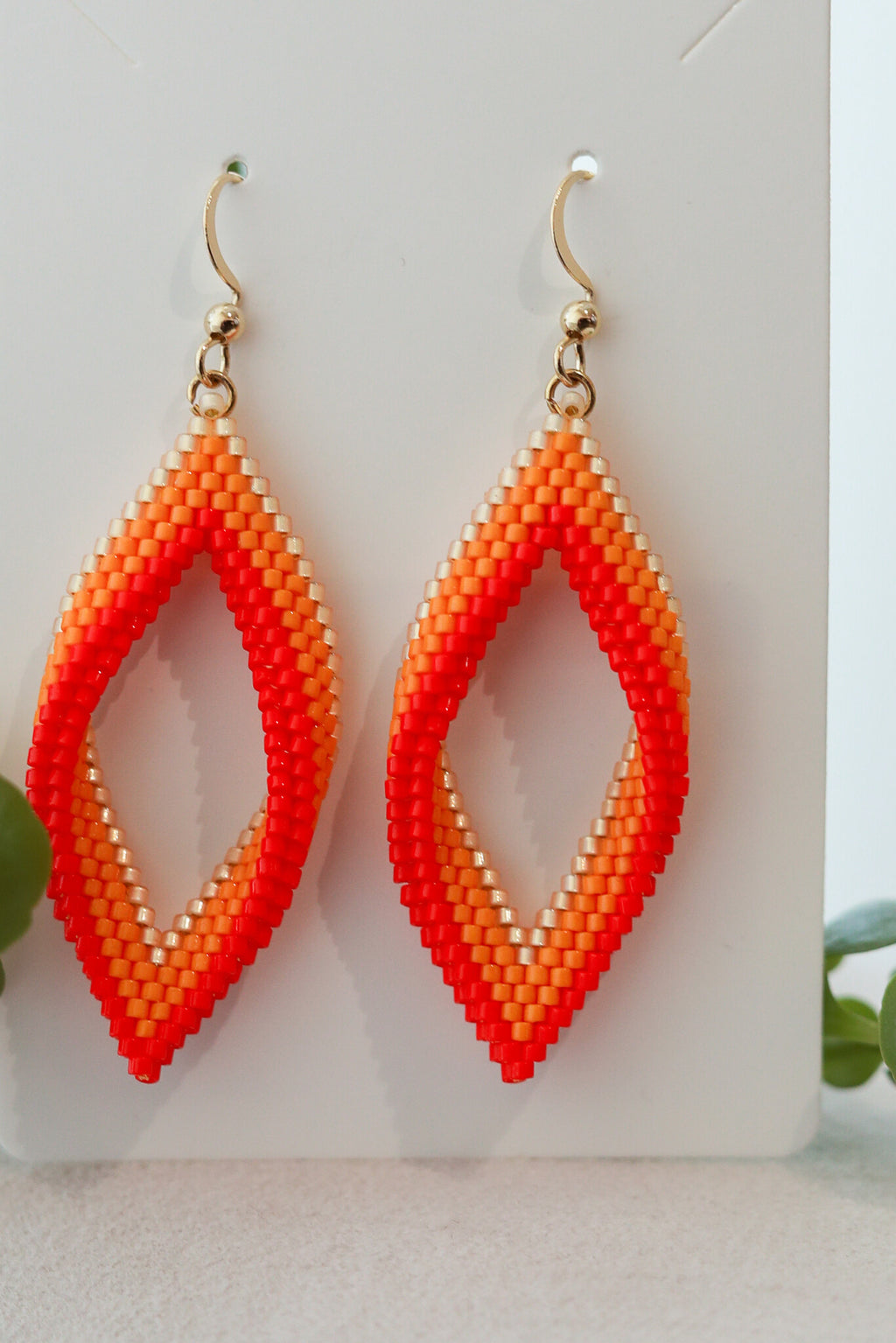 Blossom Beads - Red/Orange/Gold Leaf Shape Earrings