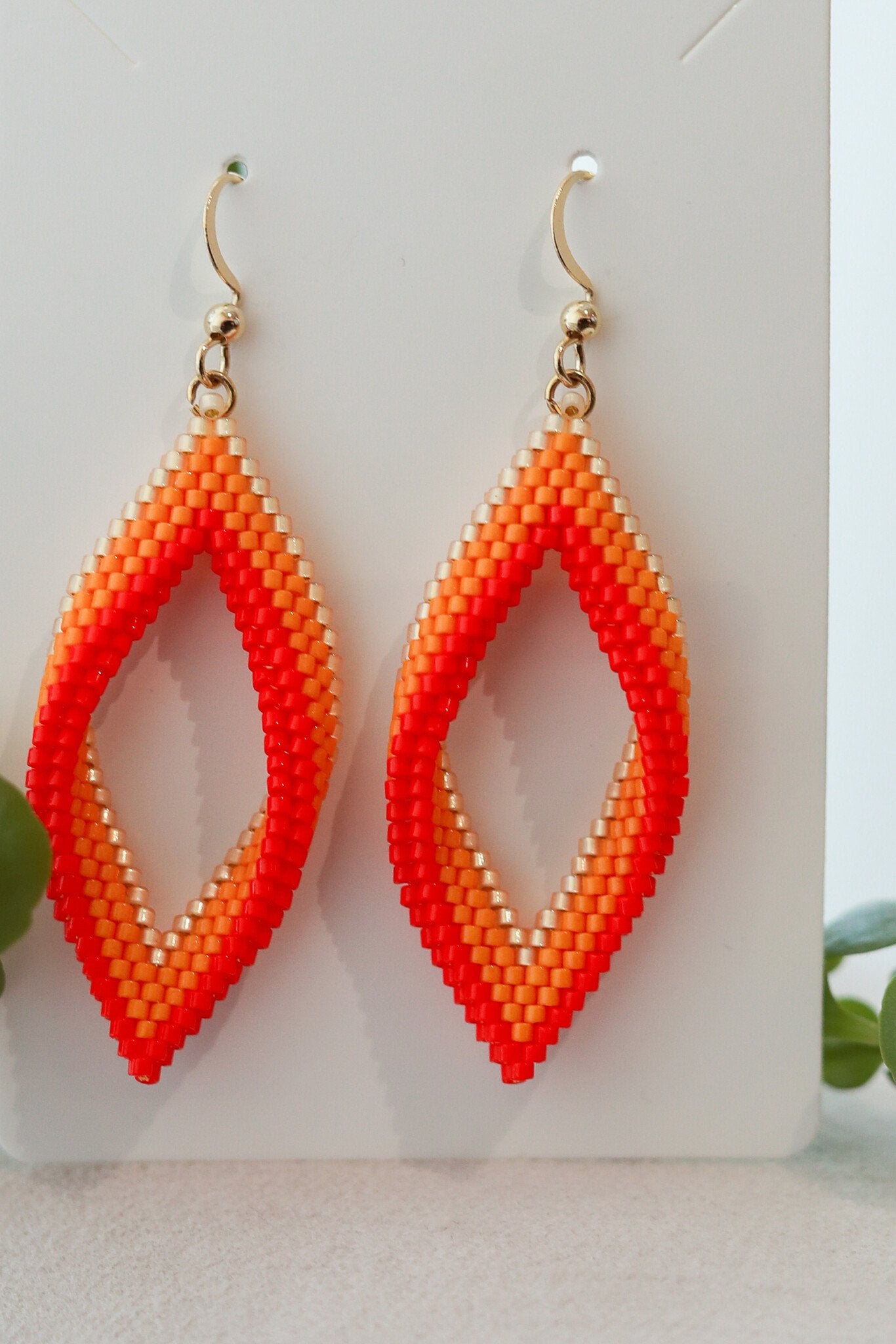 Blossom Beads - Red/Orange/Gold Leaf Shape Earrings