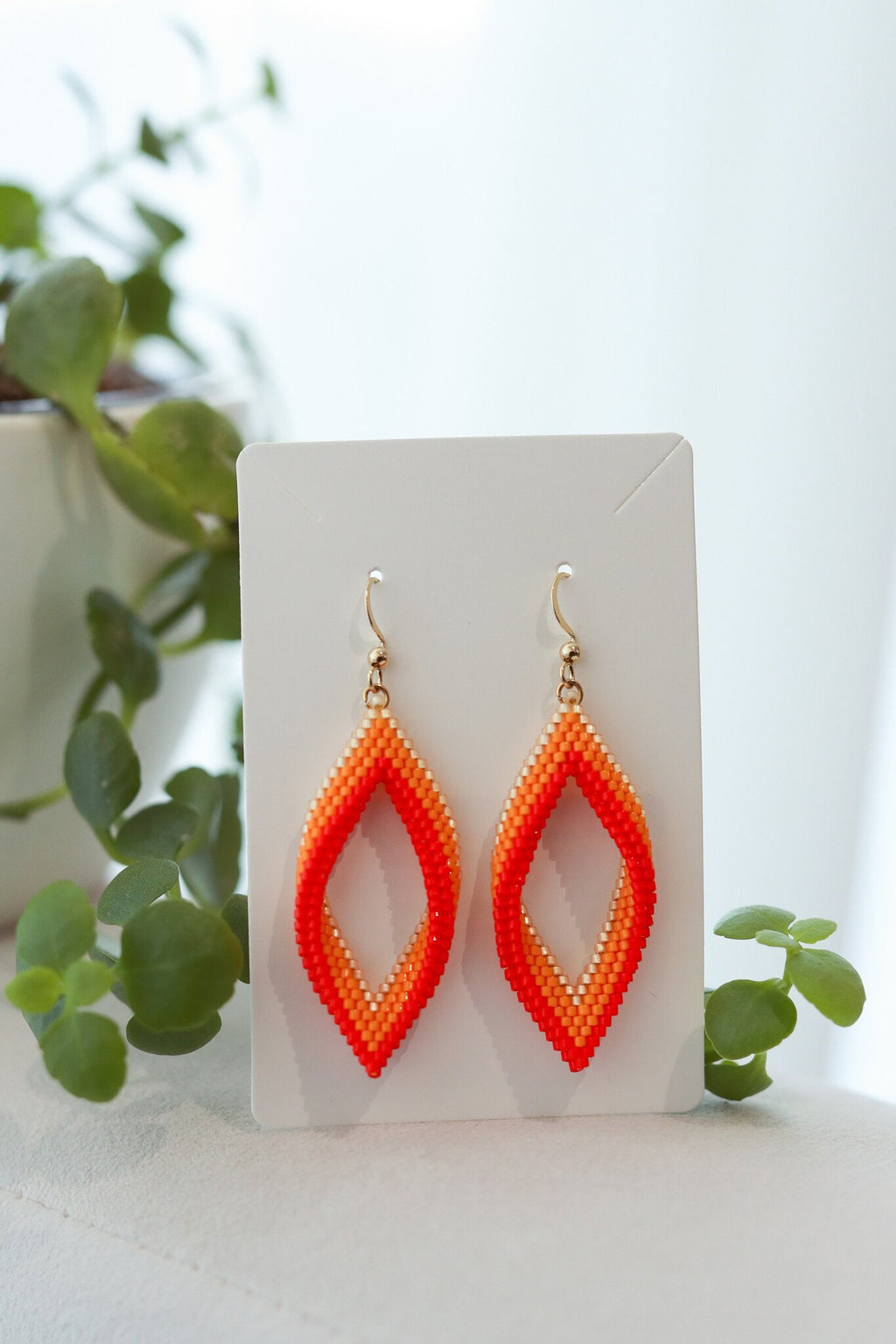 Blossom Beads - Red/Orange/Gold Leaf Shape Earrings