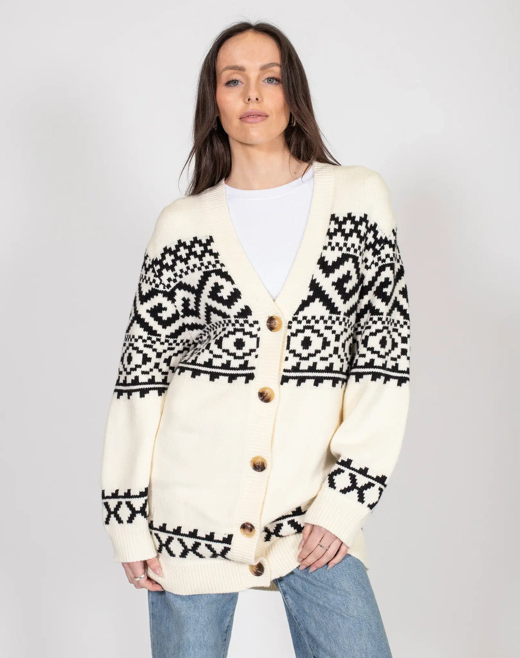 Brunette The Label - Fair Isle Cardigan Black/Cream XS/S