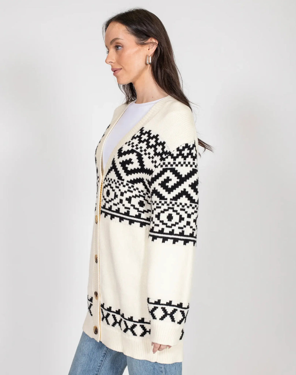 Brunette The Label - Fair Isle Cardigan Black/Cream S/M