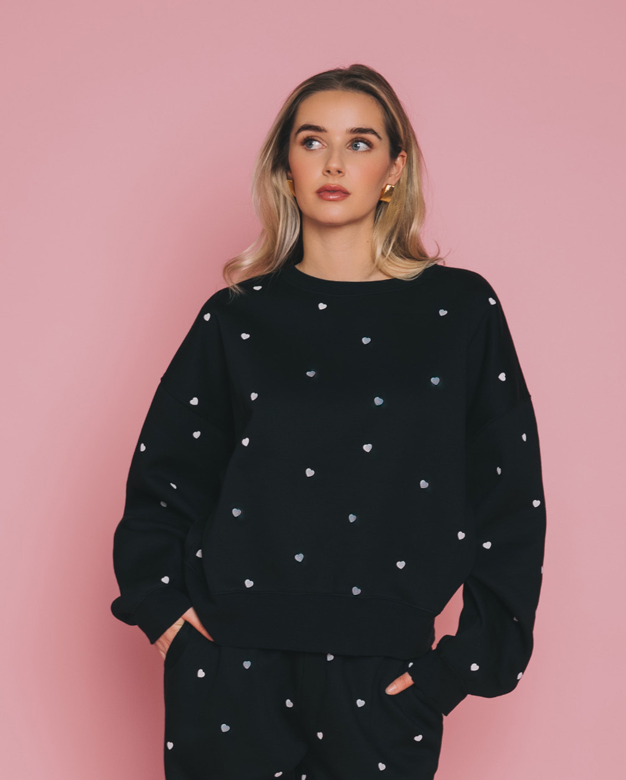 BRUNETTE THE LABEL Tiny Heart Girlfriend Crew Sweatshirt