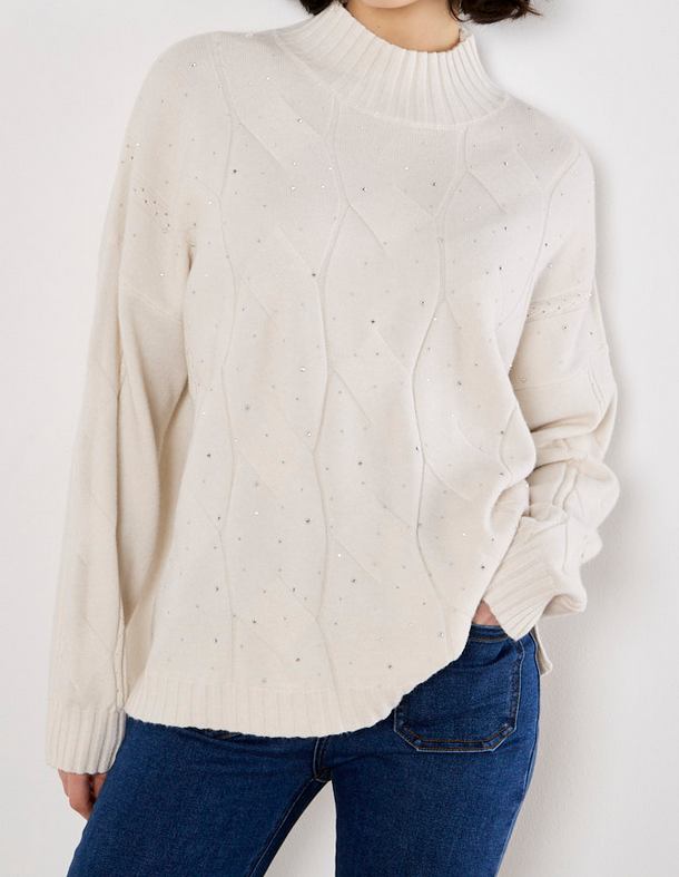 APRICOT Sparkle Cable Knit Sweater