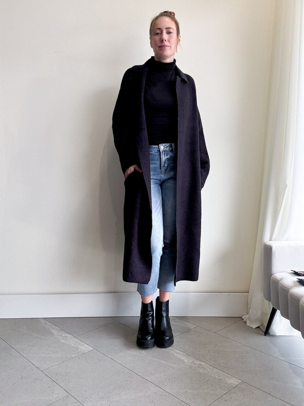 RD Style - Airabell Notch Collar Coatigan Black XS