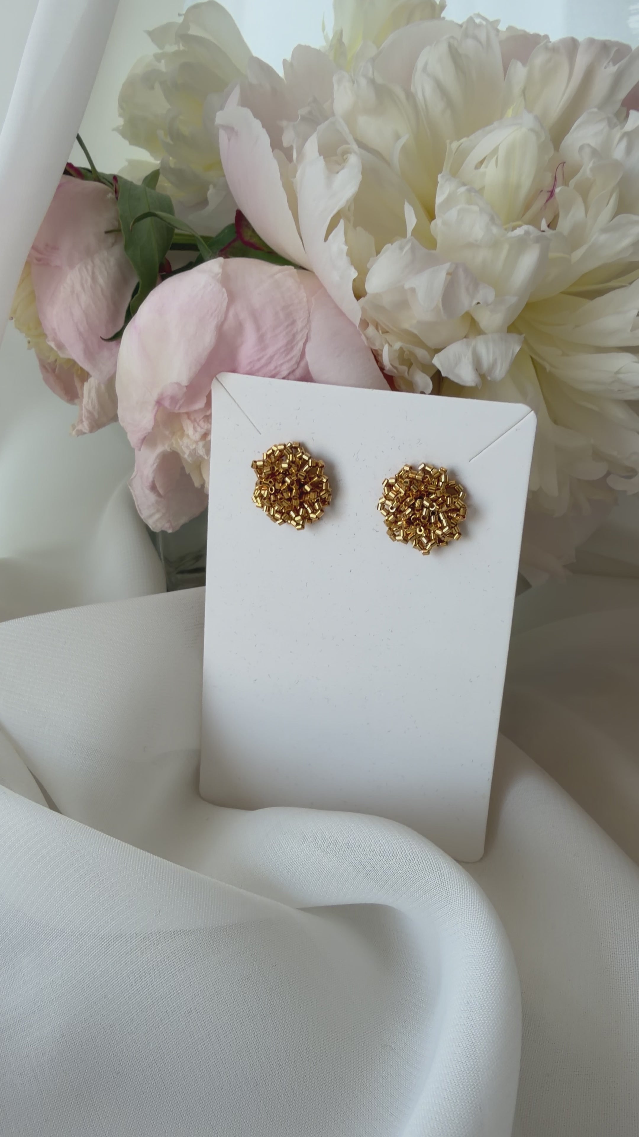 Blossom Beads Flower Stud Earrings Gold