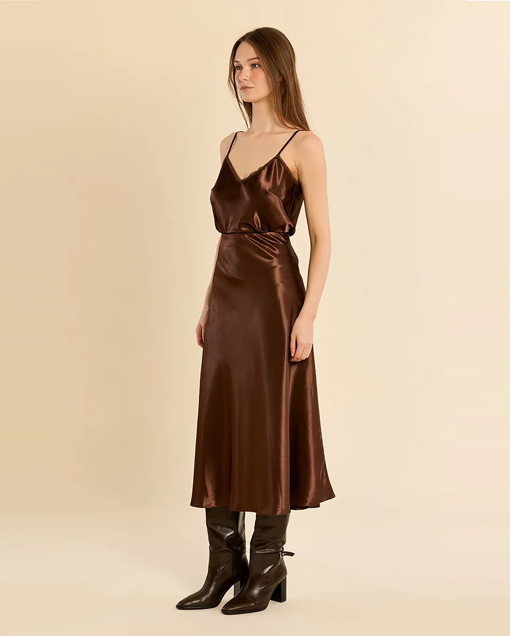 MOLLY BRACKEN Satin Midi Skirt
