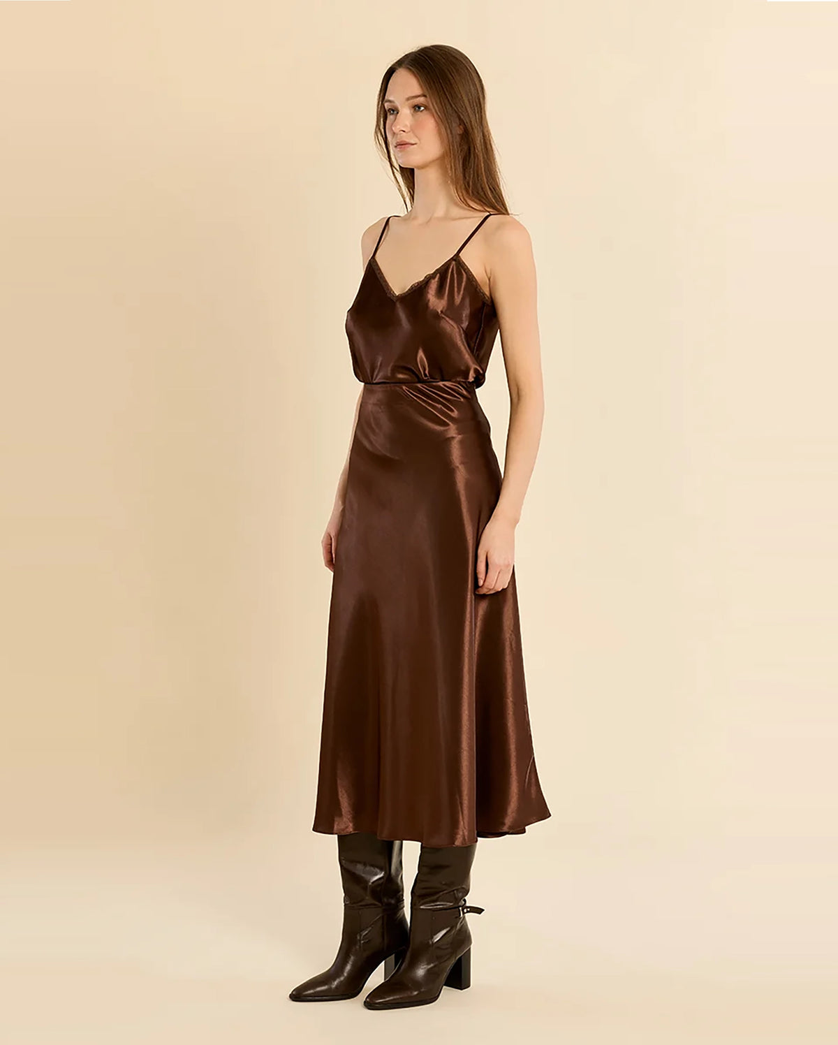 MOLLY BRACKEN Satin Midi Skirt