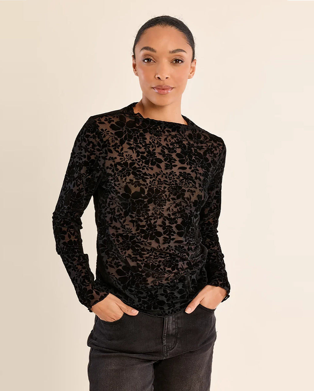 MOLLY BRACKEN Floral Mesh Top
